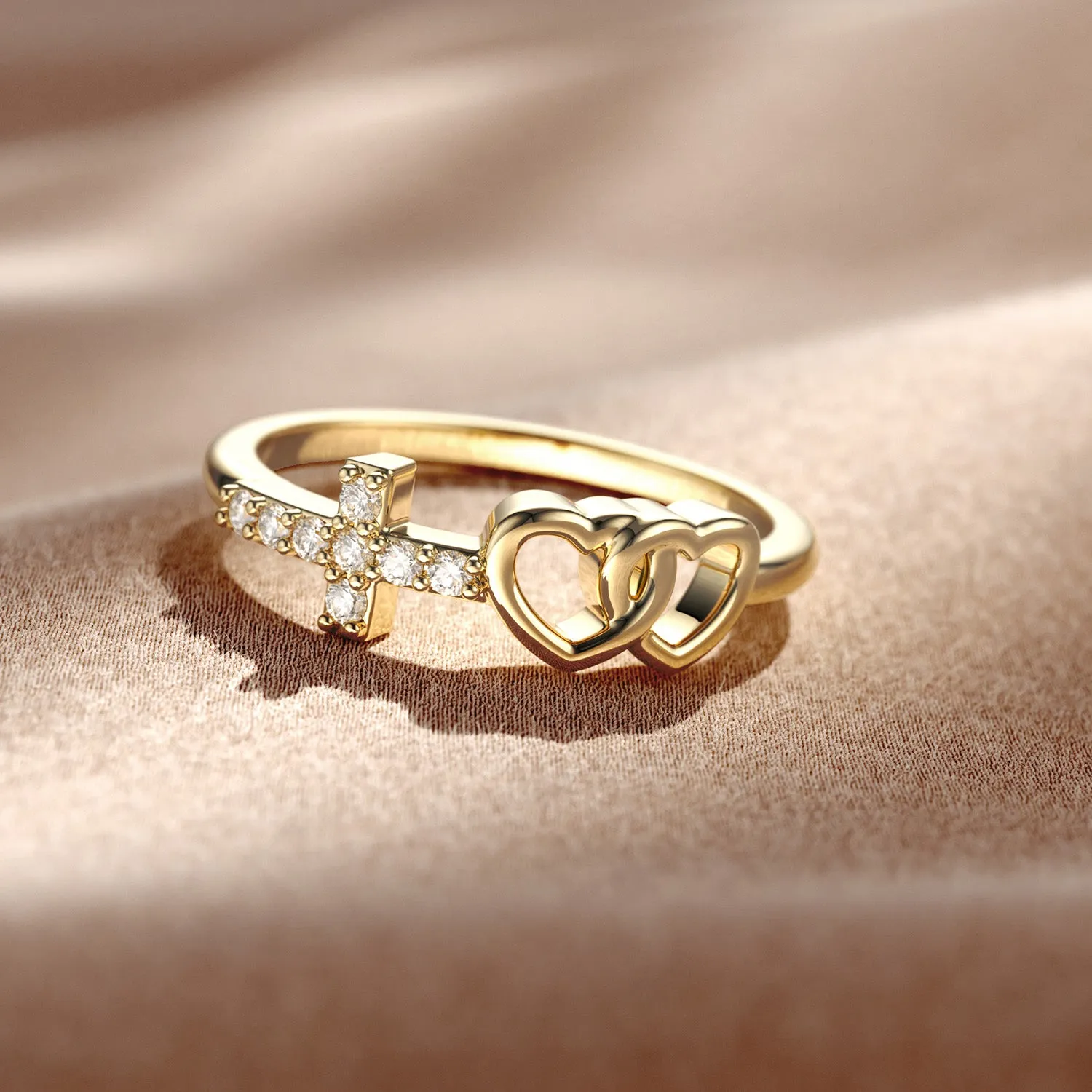 Double Heart And Cross Ring sold by Vanimy Jewelry product image thumbnail 2