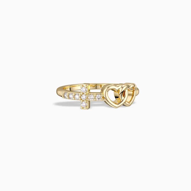 Double Heart And Cross Ring sold by Vanimy Jewelry