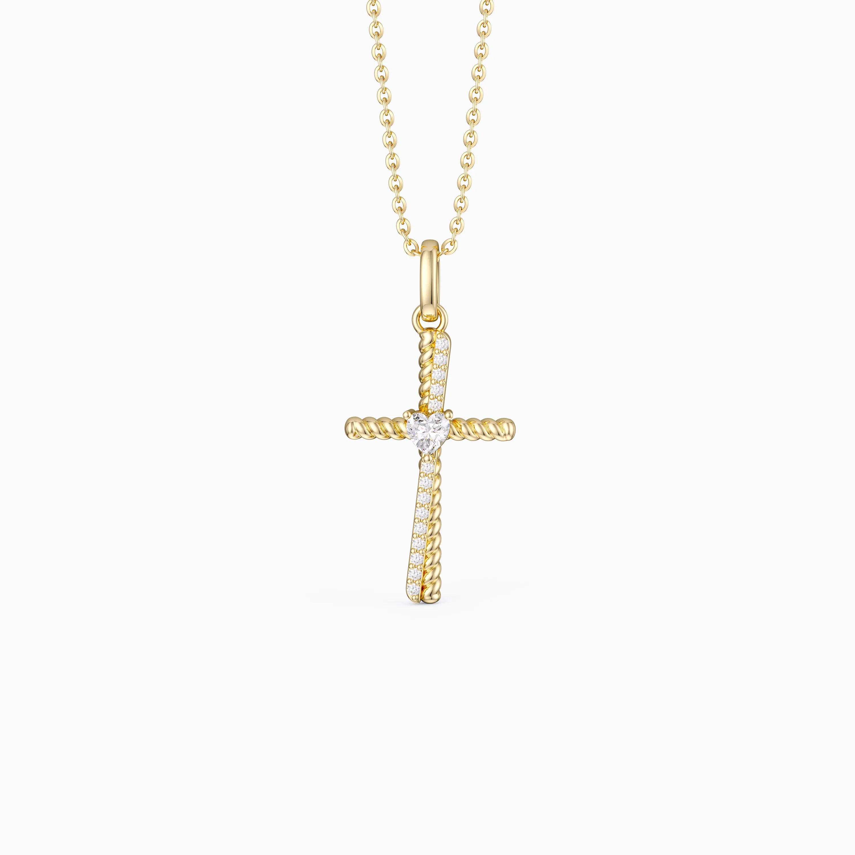 Heart Zircon Cord Cross Necklace sold by Vanimy Jewelry