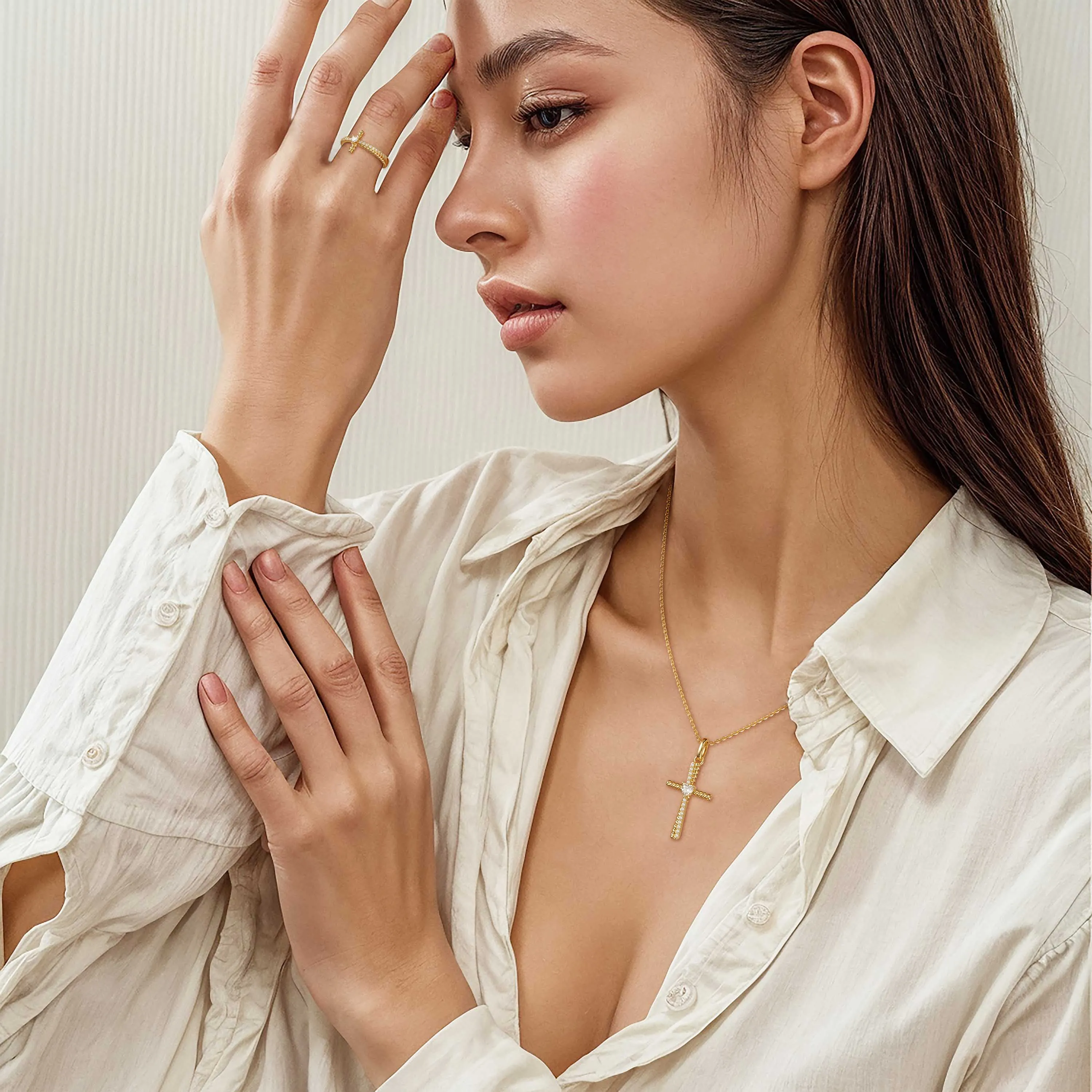 Heart Zircon Cord Cross Necklace sold by Vanimy Jewelry product image thumbnail 2