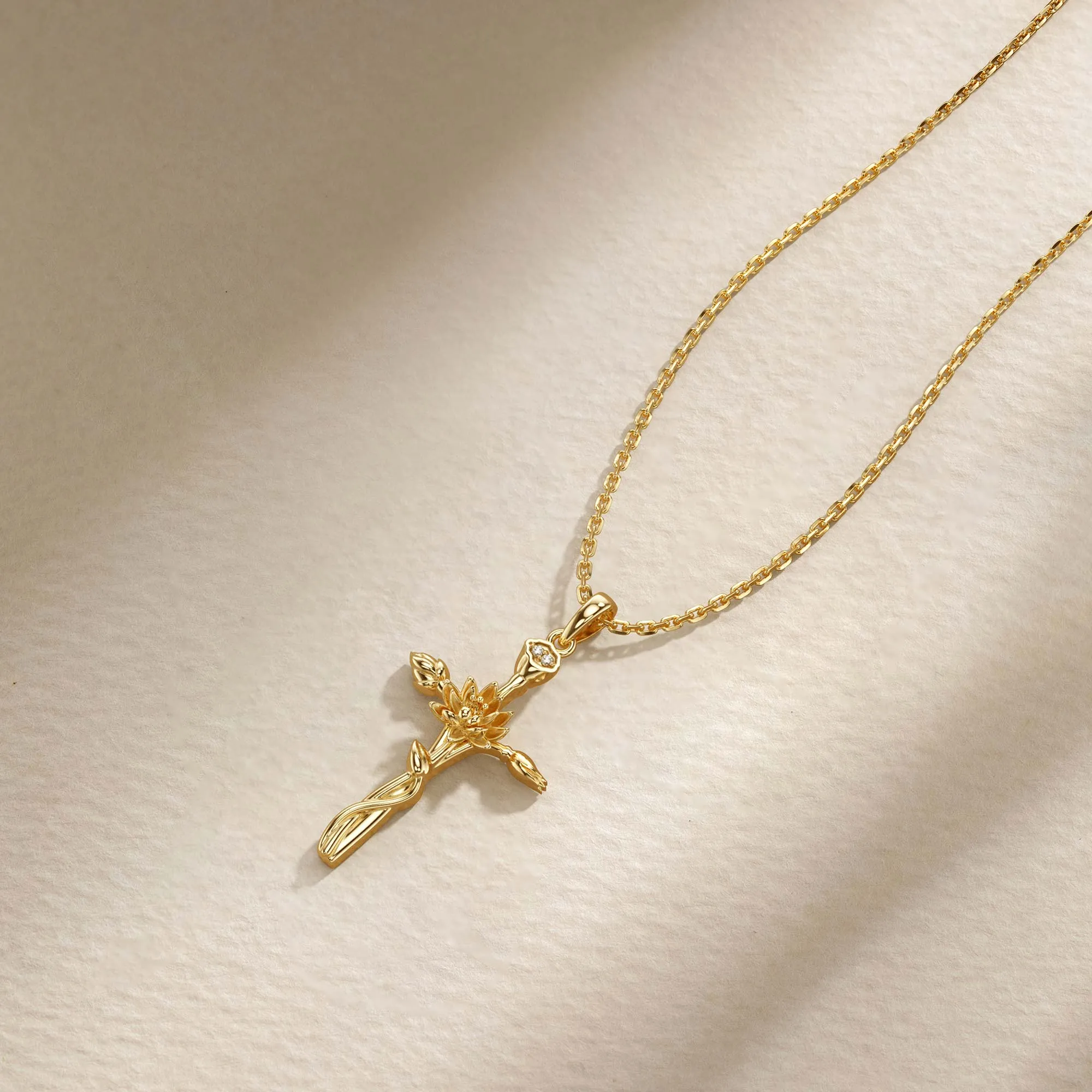 Floral Cross July Water Lily Birth Flower Necklace sold by Vanimy Jewelry product image thumbnail 4