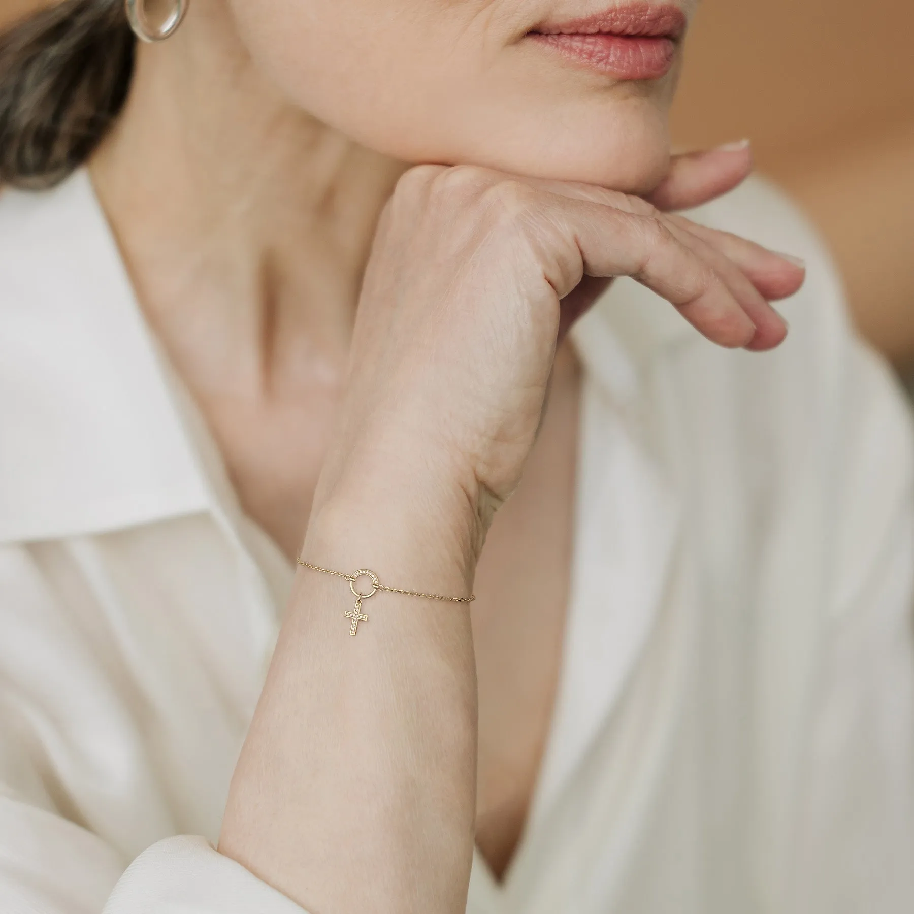 Gold Sterling Silver Cross Bracelet sold by Vanimy Jewelry product image thumbnail 2