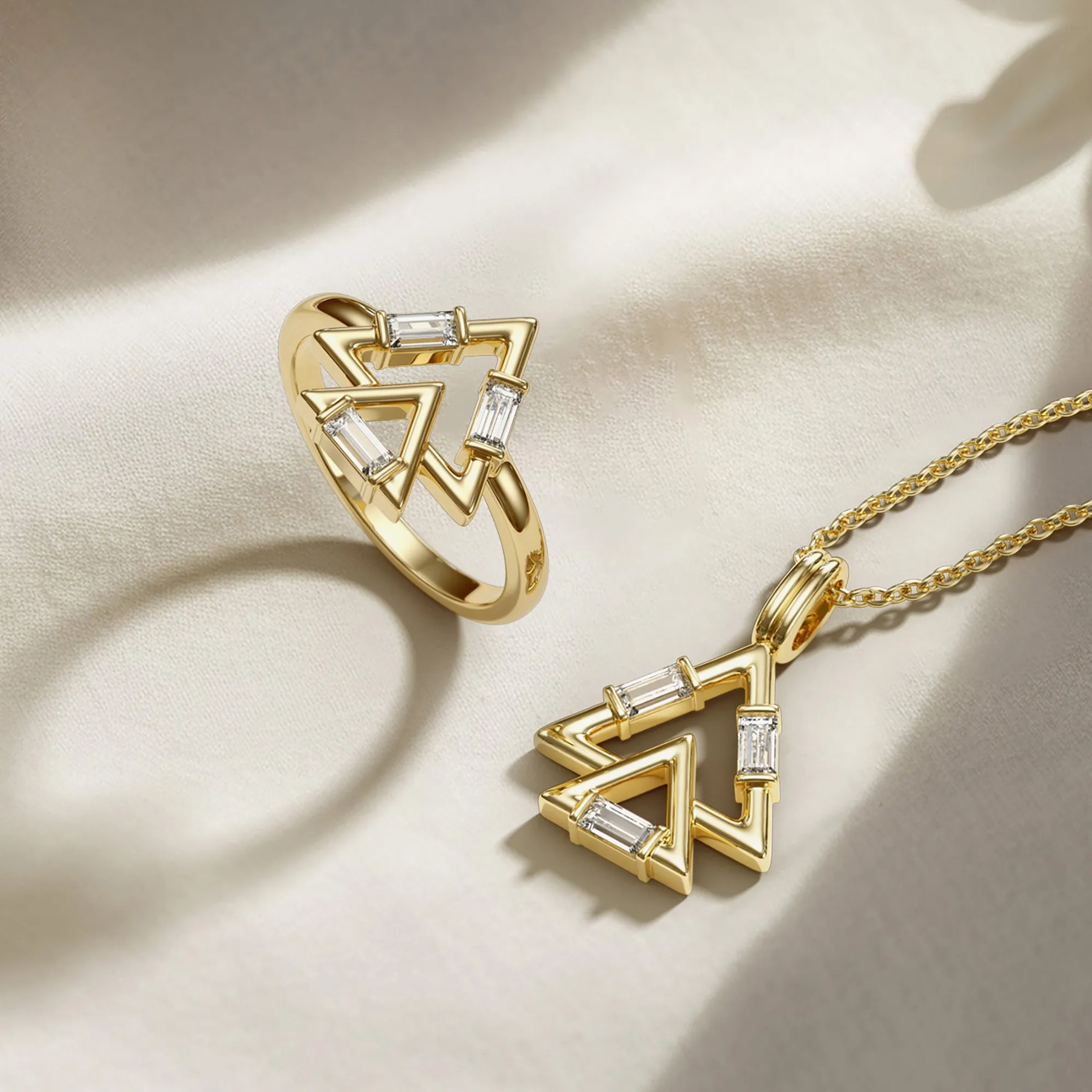 Trinity Triangle Duo Charm Baguette Stone Ring sold by Vanimy Jewelry product image thumbnail 5