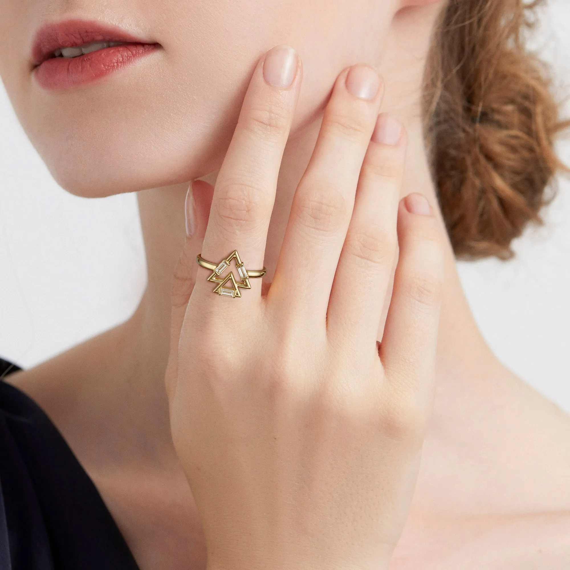 Trinity Triangle Duo Charm Baguette Stone Ring sold by Vanimy Jewelry product image thumbnail 3