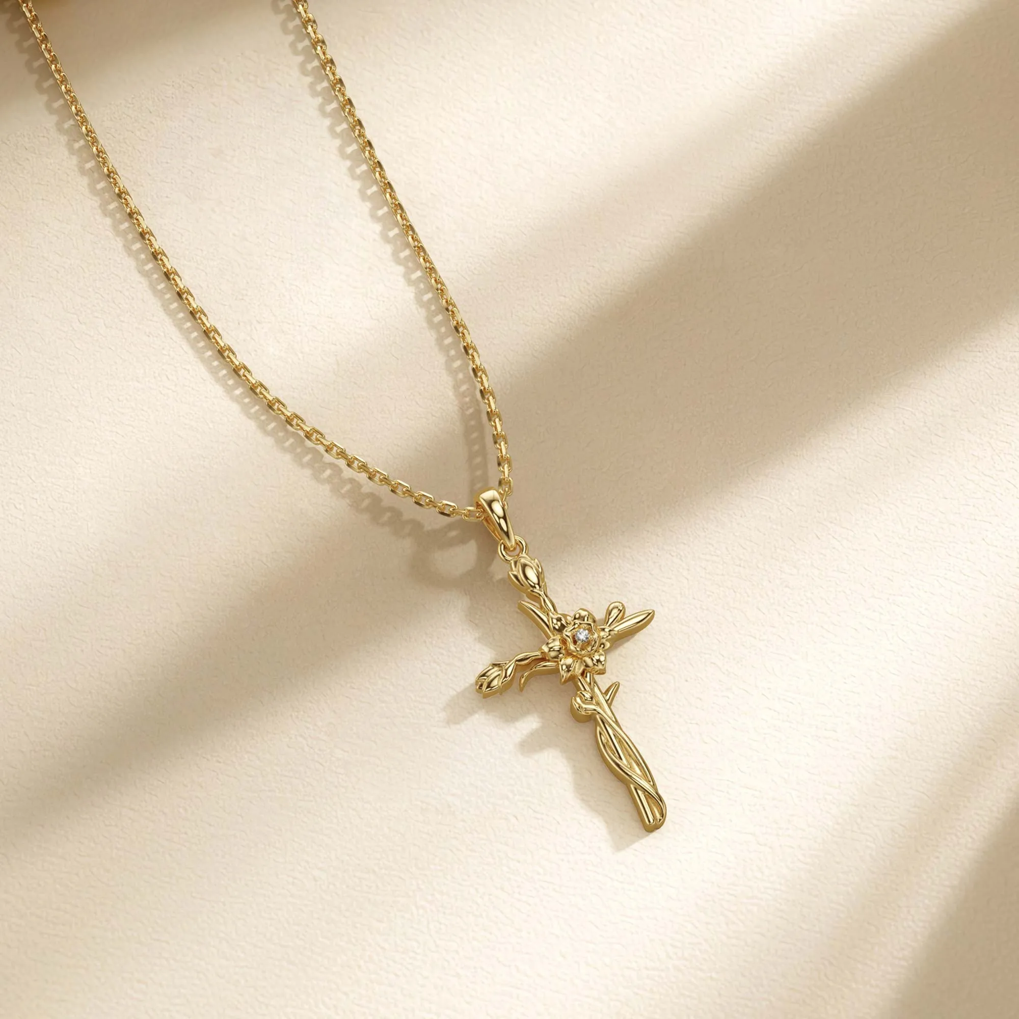 Floral Cross March Daffodils Birth Flower Necklace sold by Vanimy Jewelry product image thumbnail 4