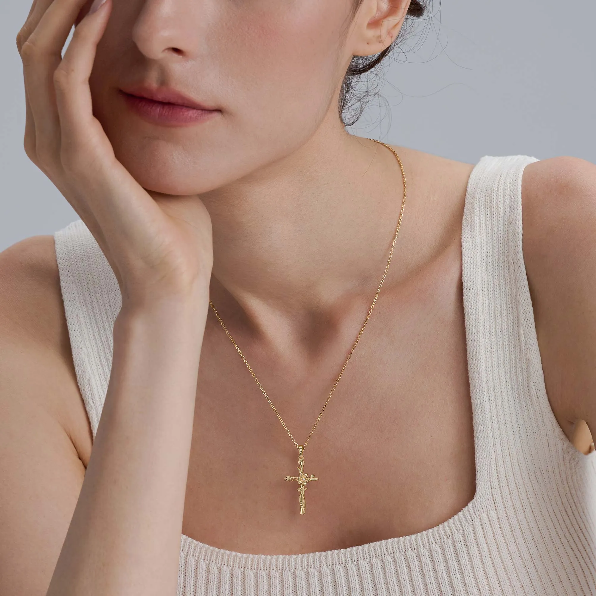 Floral Cross March Daffodils Birth Flower Necklace sold by Vanimy Jewelry product image thumbnail 3