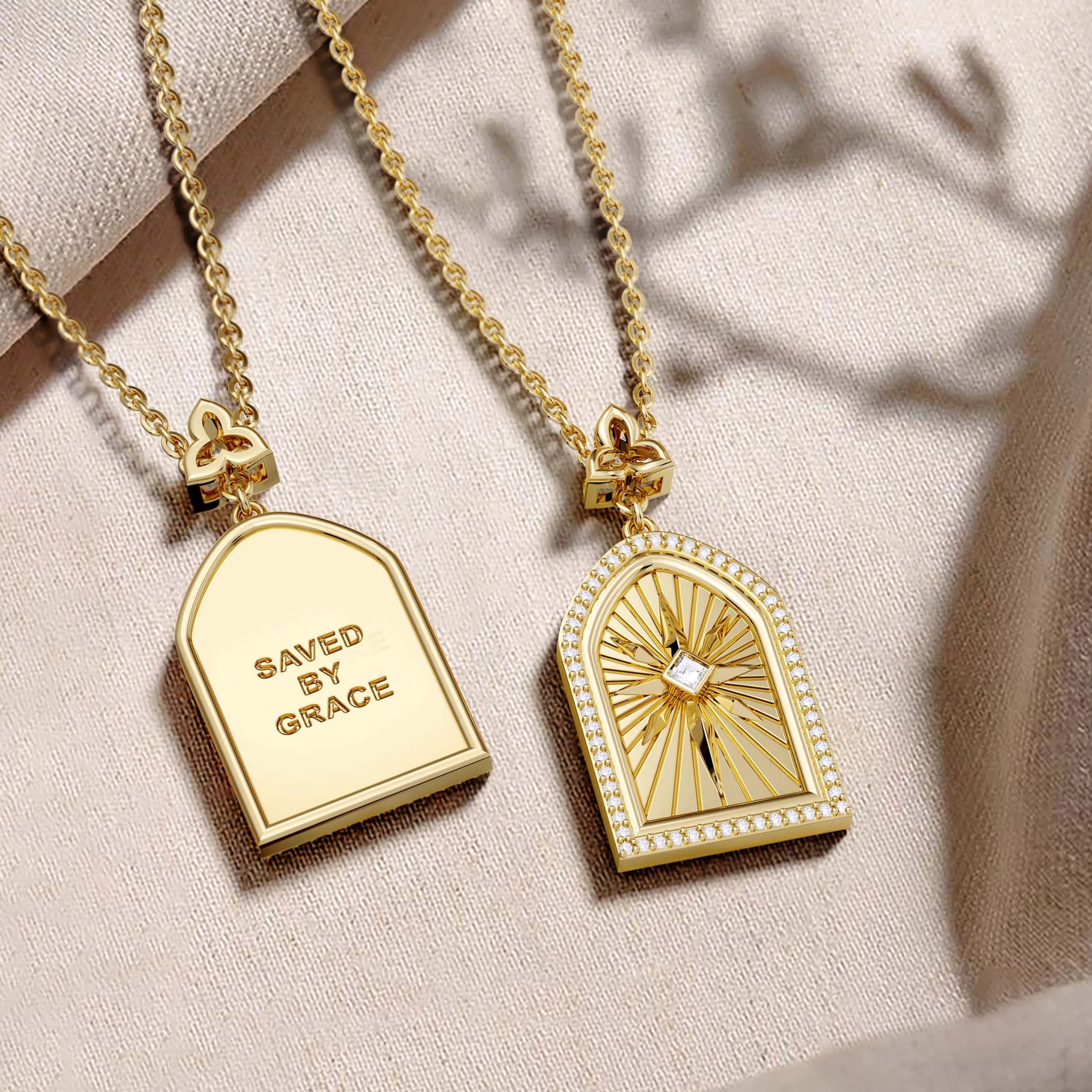 Saved By Grace Cross Medallion Pendant Engraved Necklace sold by Vanimy Jewelry product image thumbnail 4