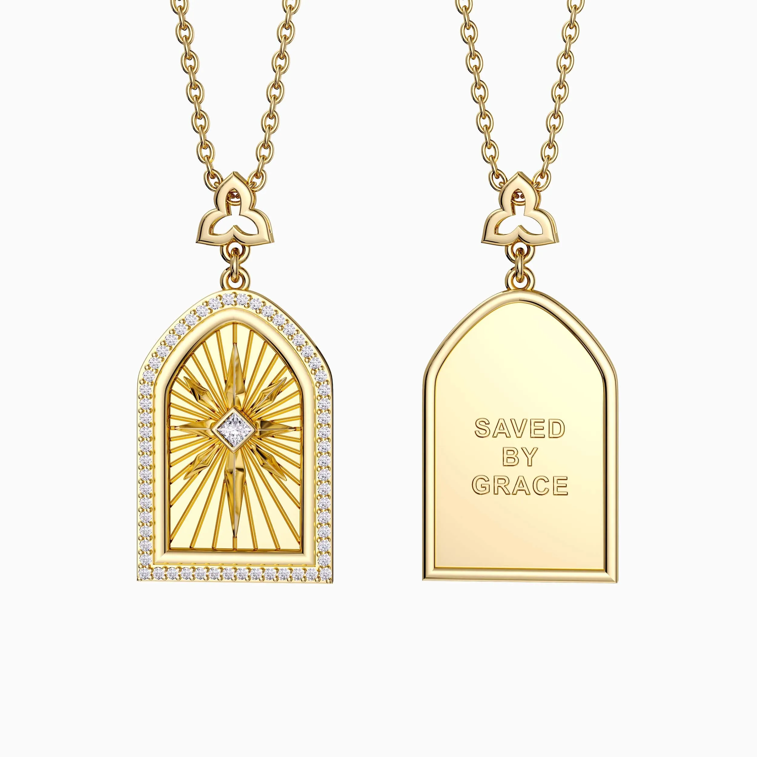 Saved By Grace Cross Medallion Pendant Engraved Necklace sold by Vanimy Jewelry