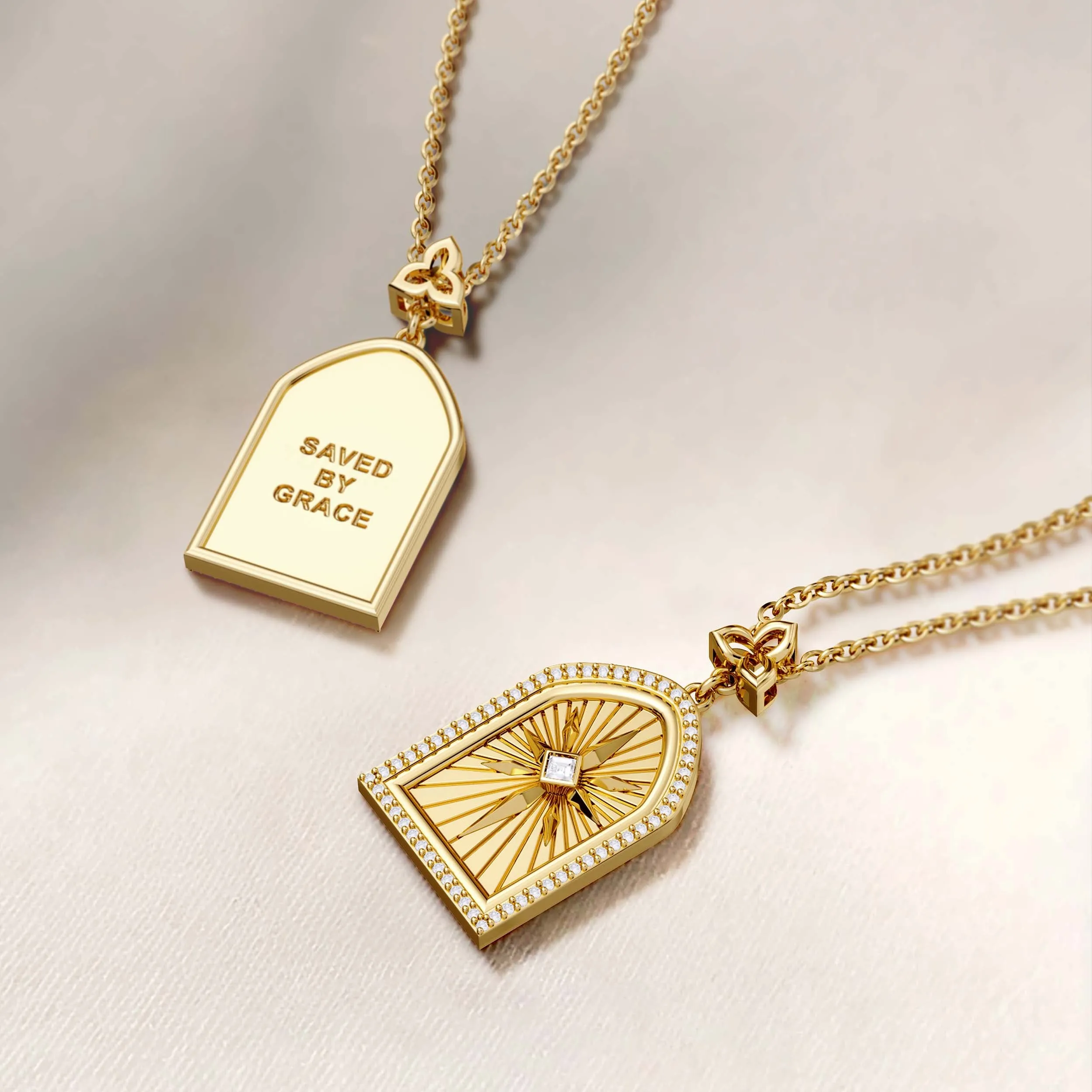 Saved By Grace Cross Medallion Pendant Engraved Necklace sold by Vanimy Jewelry product image thumbnail 3