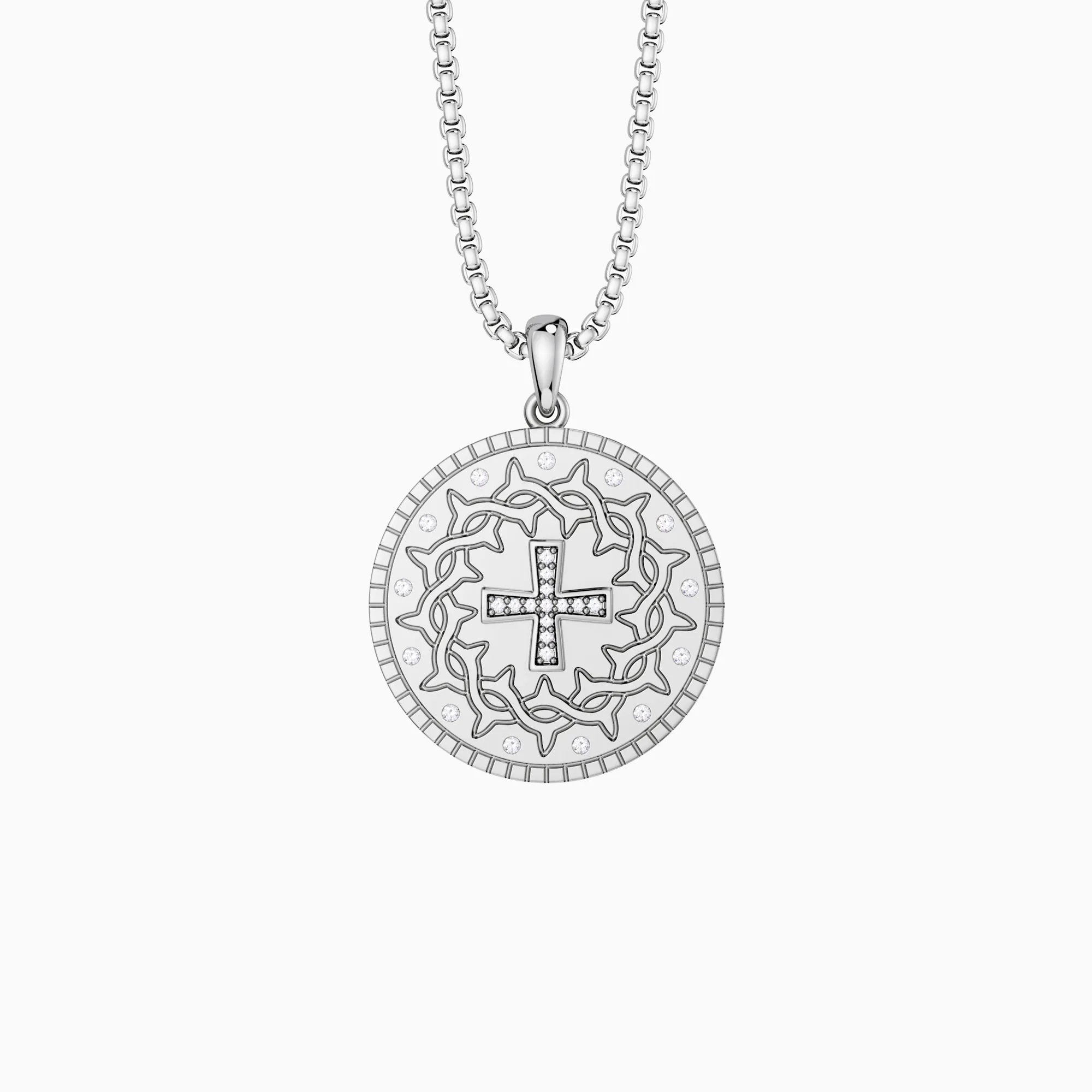 Personalized Cross Crown of Thorns Medallion Necklace sold by Vanimy Jewelry
