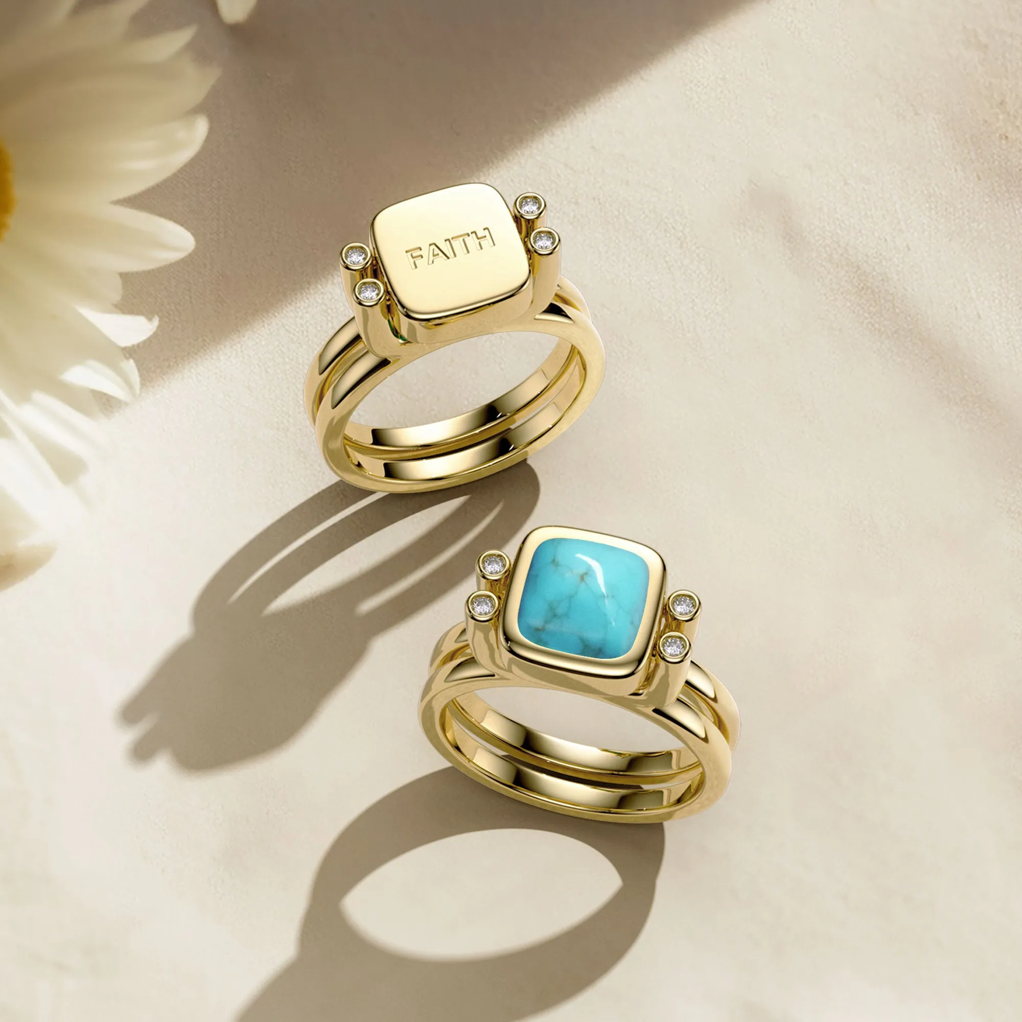 Personalized Natural Turquoise Reversible Flip Fidget Ring sold by Vanimy Jewelry product image thumbnail 2