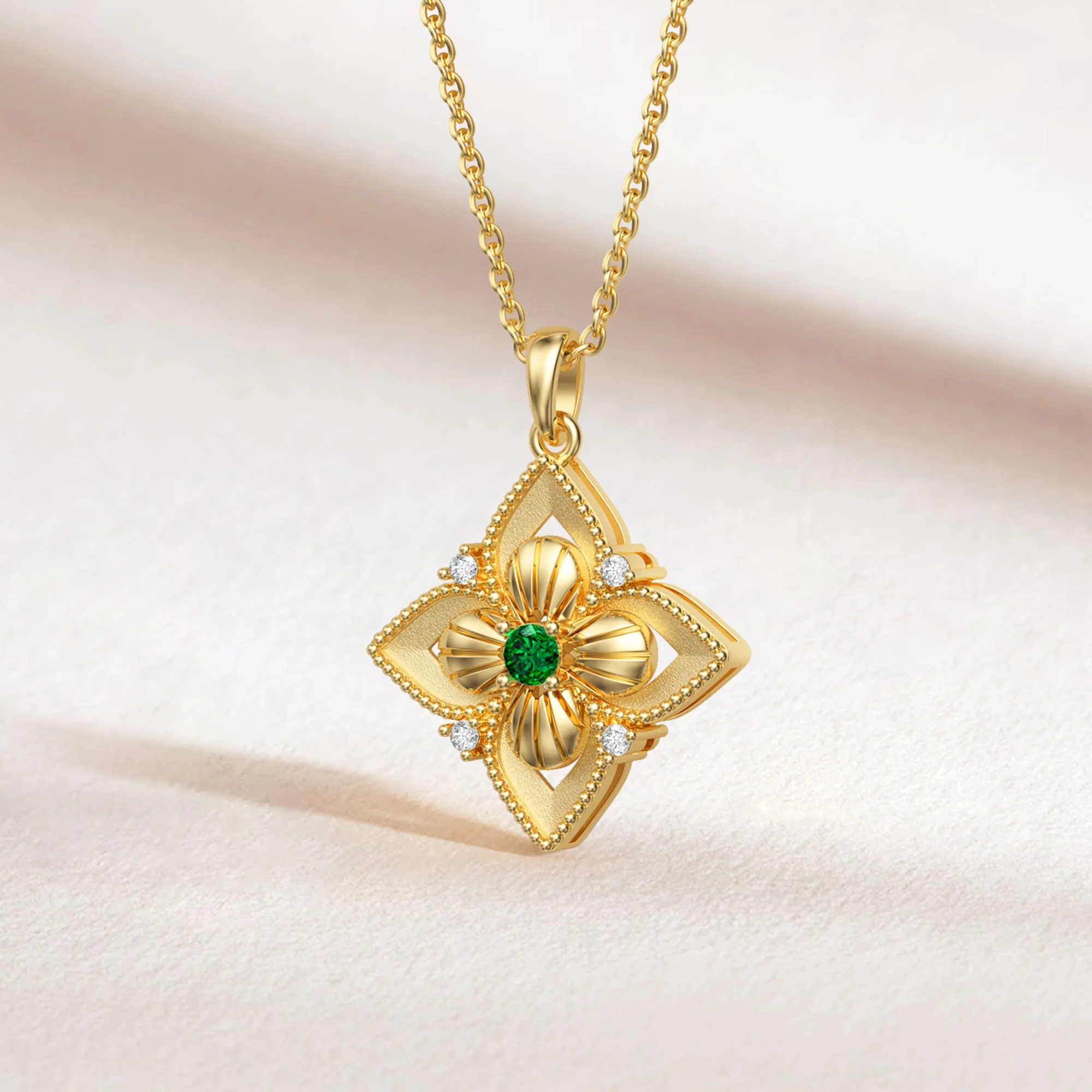 Lucky Radiance Clover Charm Milgrain Pendant Necklace sold by Vanimy Jewelry product image thumbnail 2