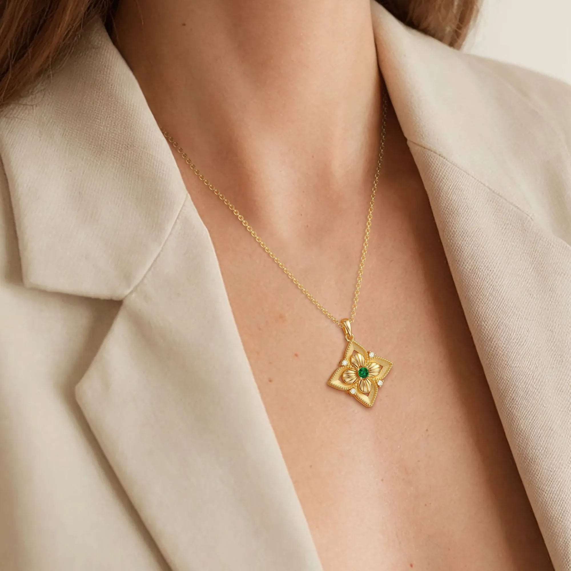 Lucky Radiance Clover Charm Milgrain Pendant Necklace sold by Vanimy Jewelry product image thumbnail 3