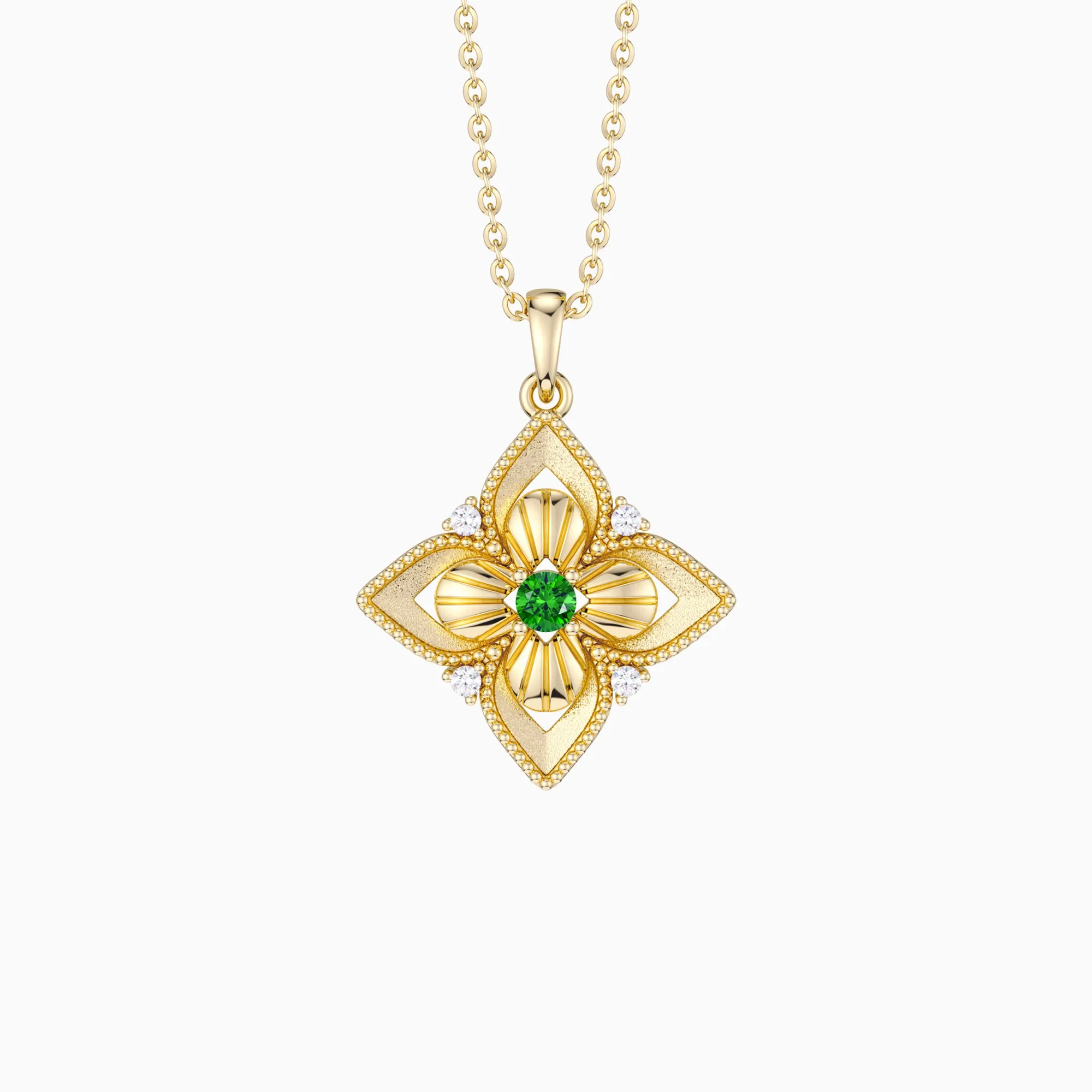 Lucky Radiance Clover Charm Milgrain Pendant Necklace sold by Vanimy Jewelry