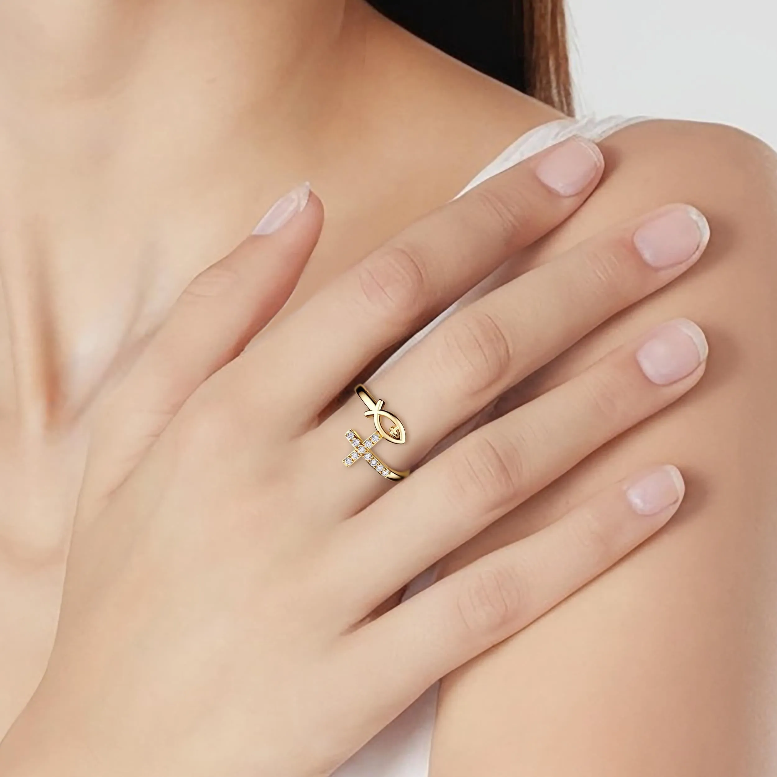 Customized Pray Jesus Fish And Cross Ring sold by Vanimy Jewelry product image thumbnail 4