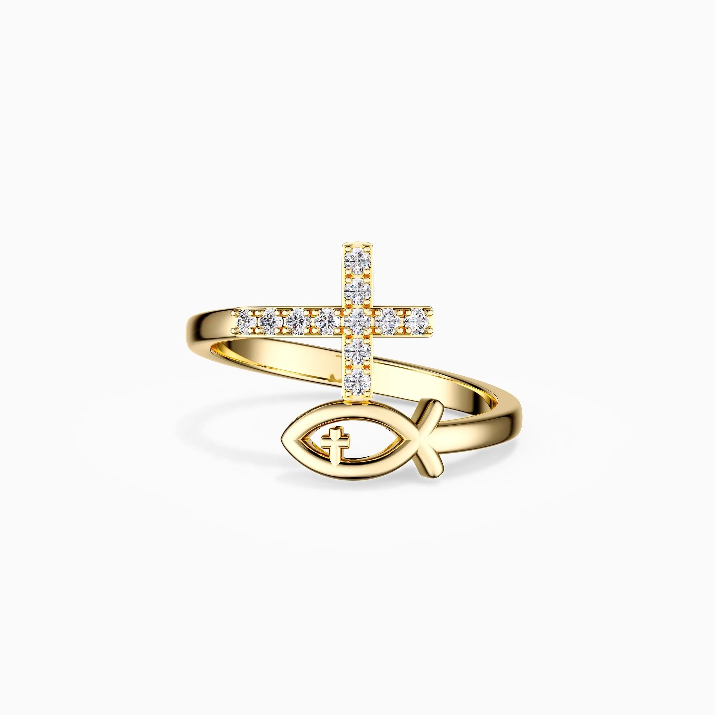 Customized Pray Jesus Fish And Cross Ring sold by Vanimy Jewelry