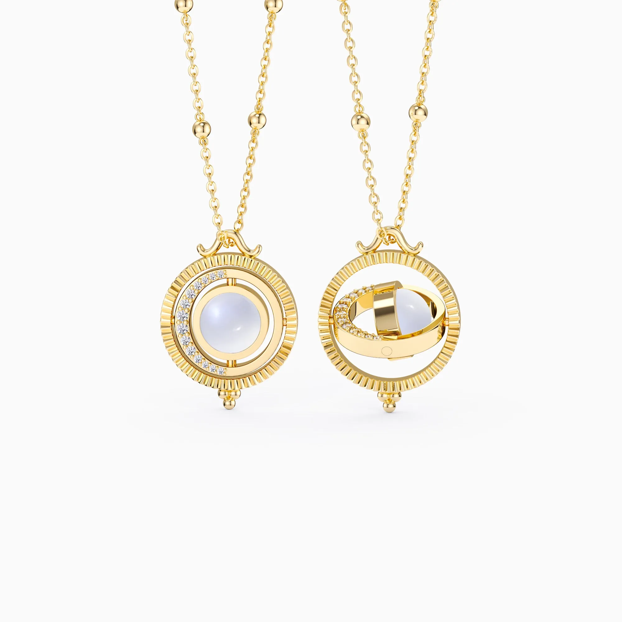 Crescent Moon with Moonstone Spinning Amulet Necklace sold by Vanimy Jewelry