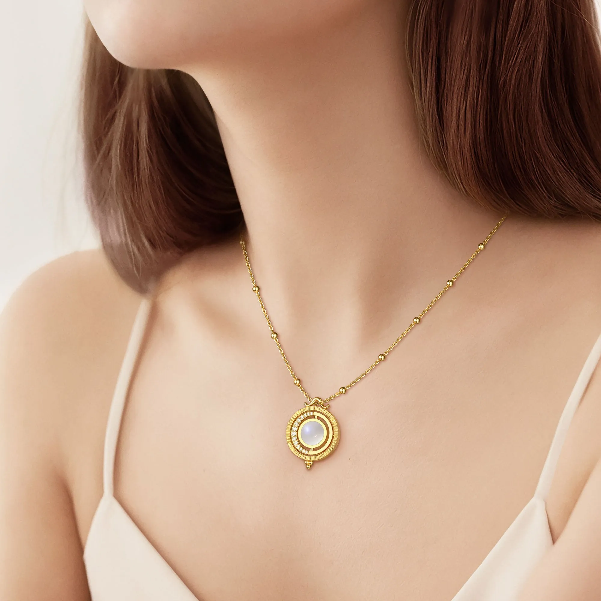 Crescent Moon with Moonstone Spinning Amulet Necklace sold by Vanimy Jewelry product image thumbnail 2