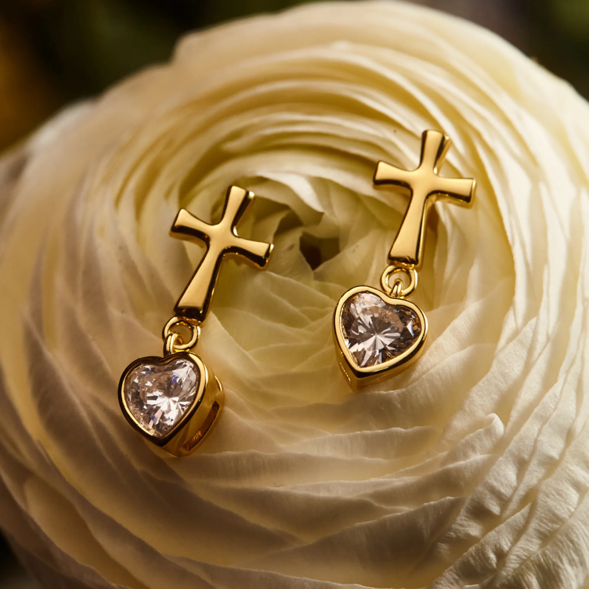 Cross Heart Shaped Bezel Dangling Earrings sold by Vanimy Jewelry product image thumbnail 4
