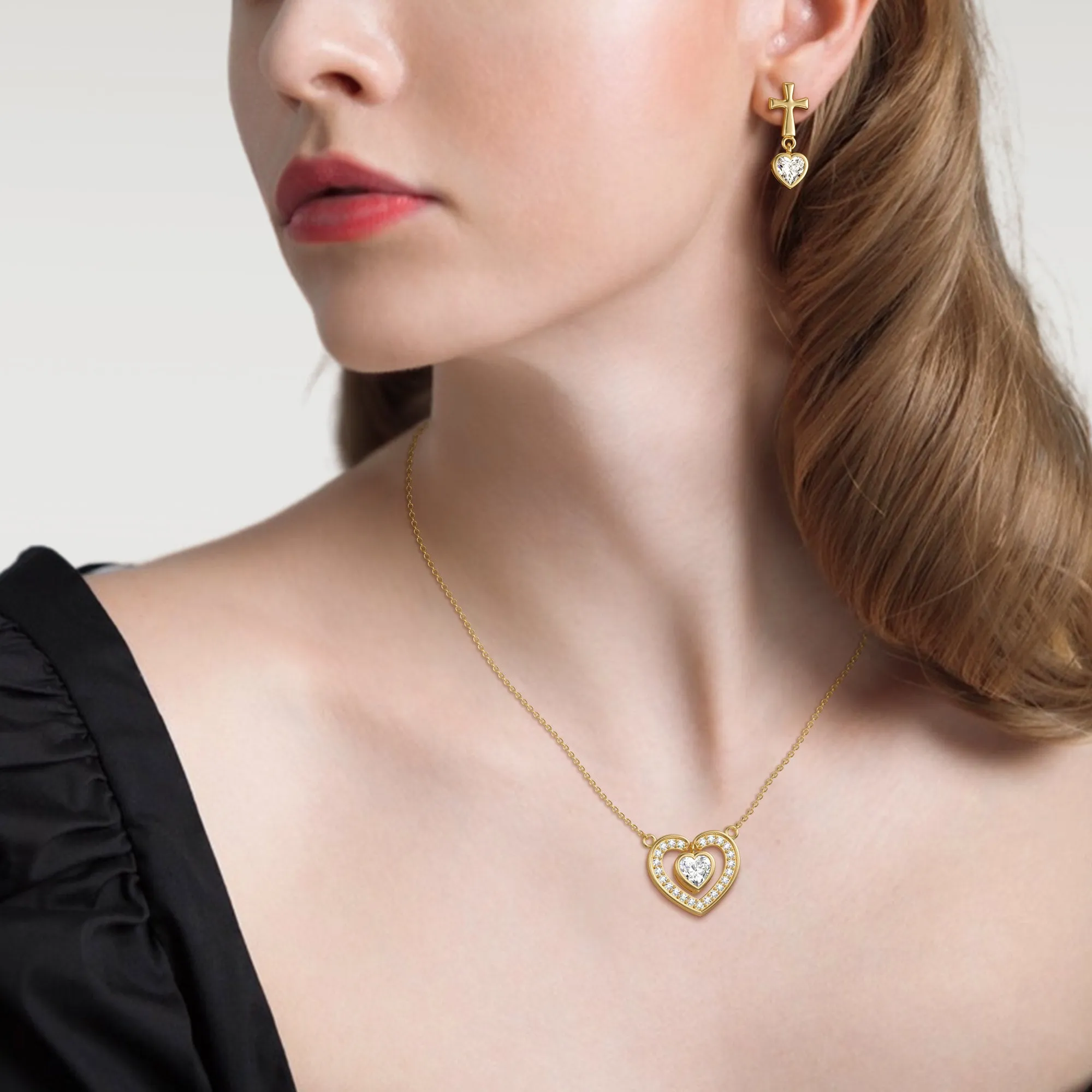 Cross Heart Shaped Bezel Dangling Earrings sold by Vanimy Jewelry product image thumbnail 5