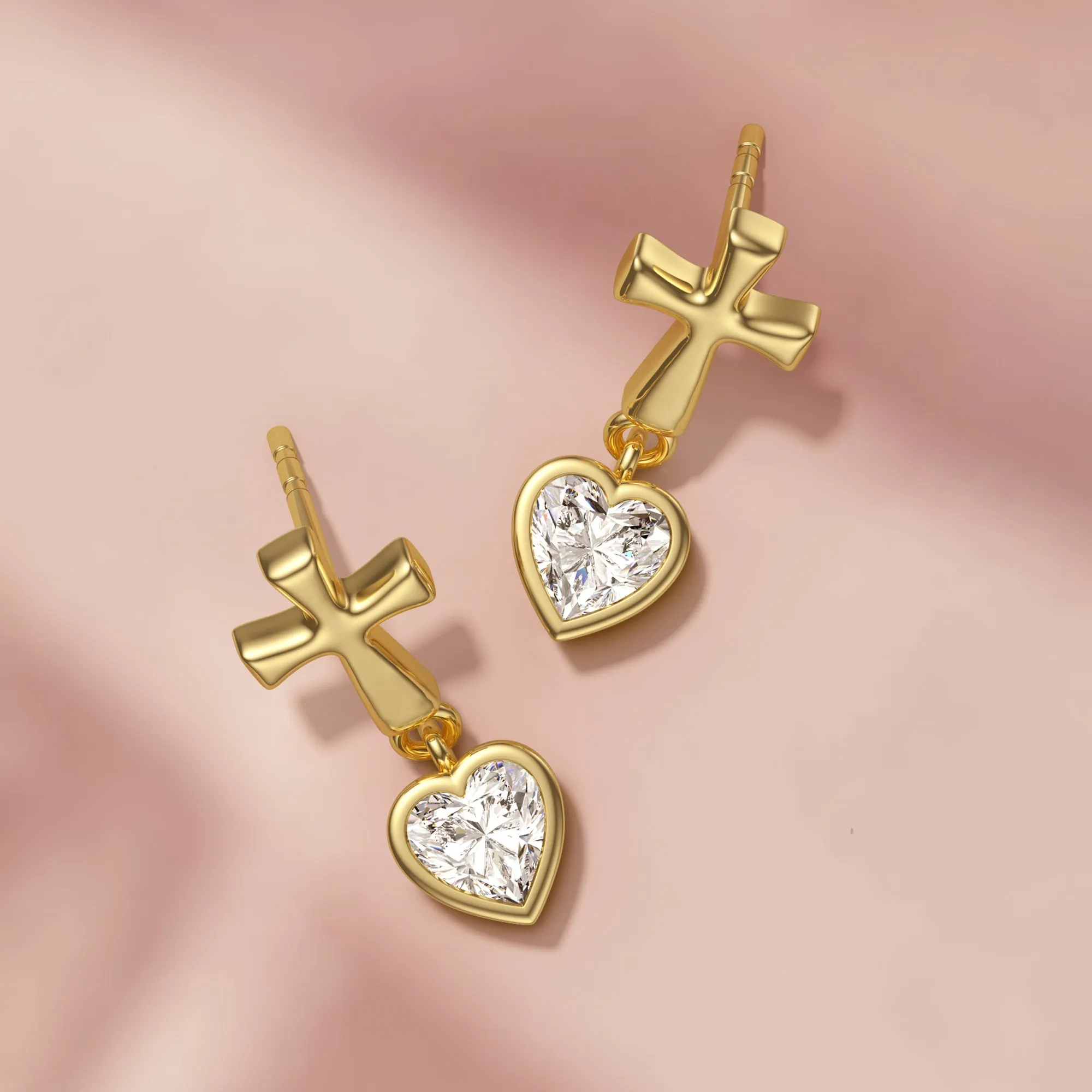 Cross Heart Shaped Bezel Dangling Earrings sold by Vanimy Jewelry product image thumbnail 2