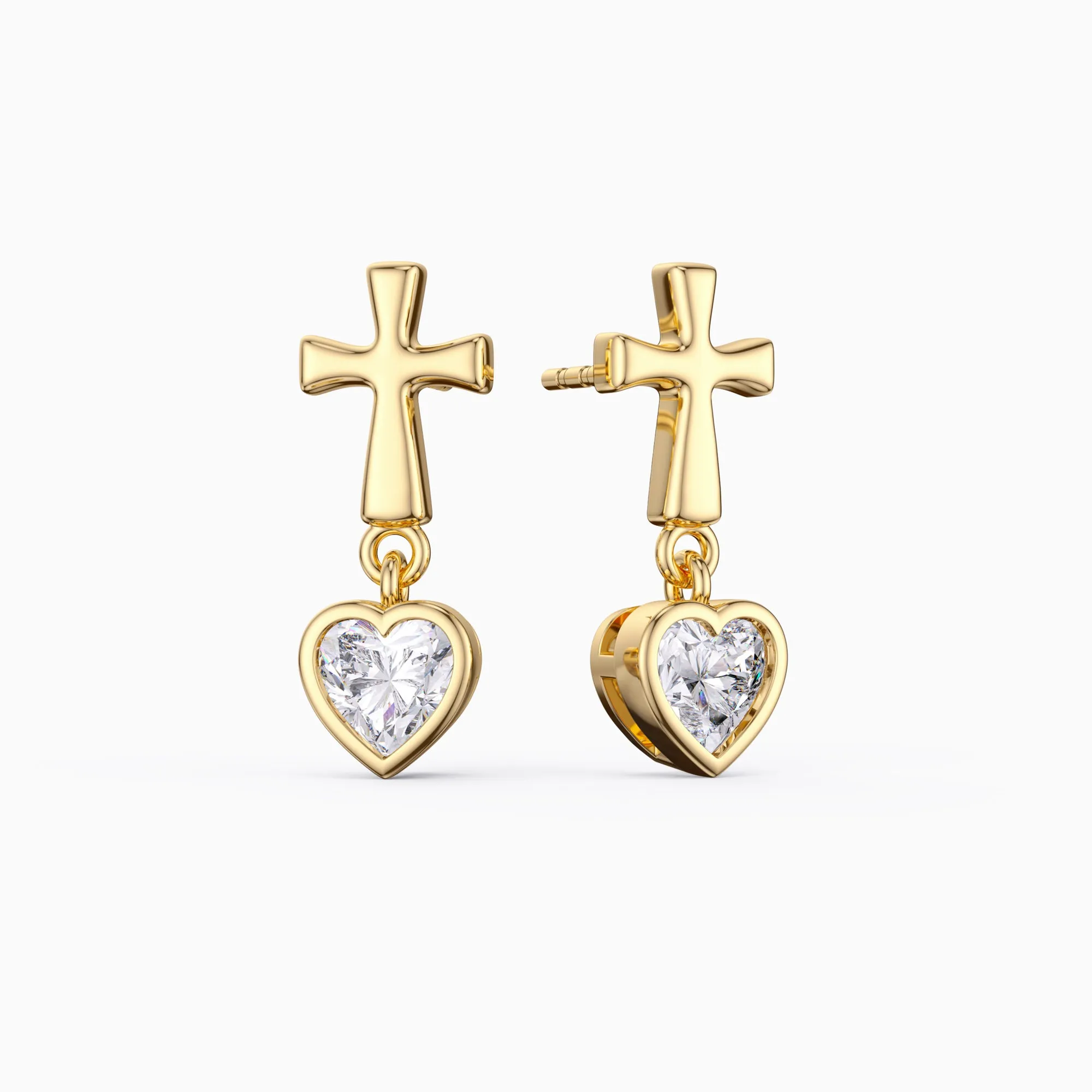 Cross Heart Shaped Bezel Dangling Earrings sold by Vanimy Jewelry