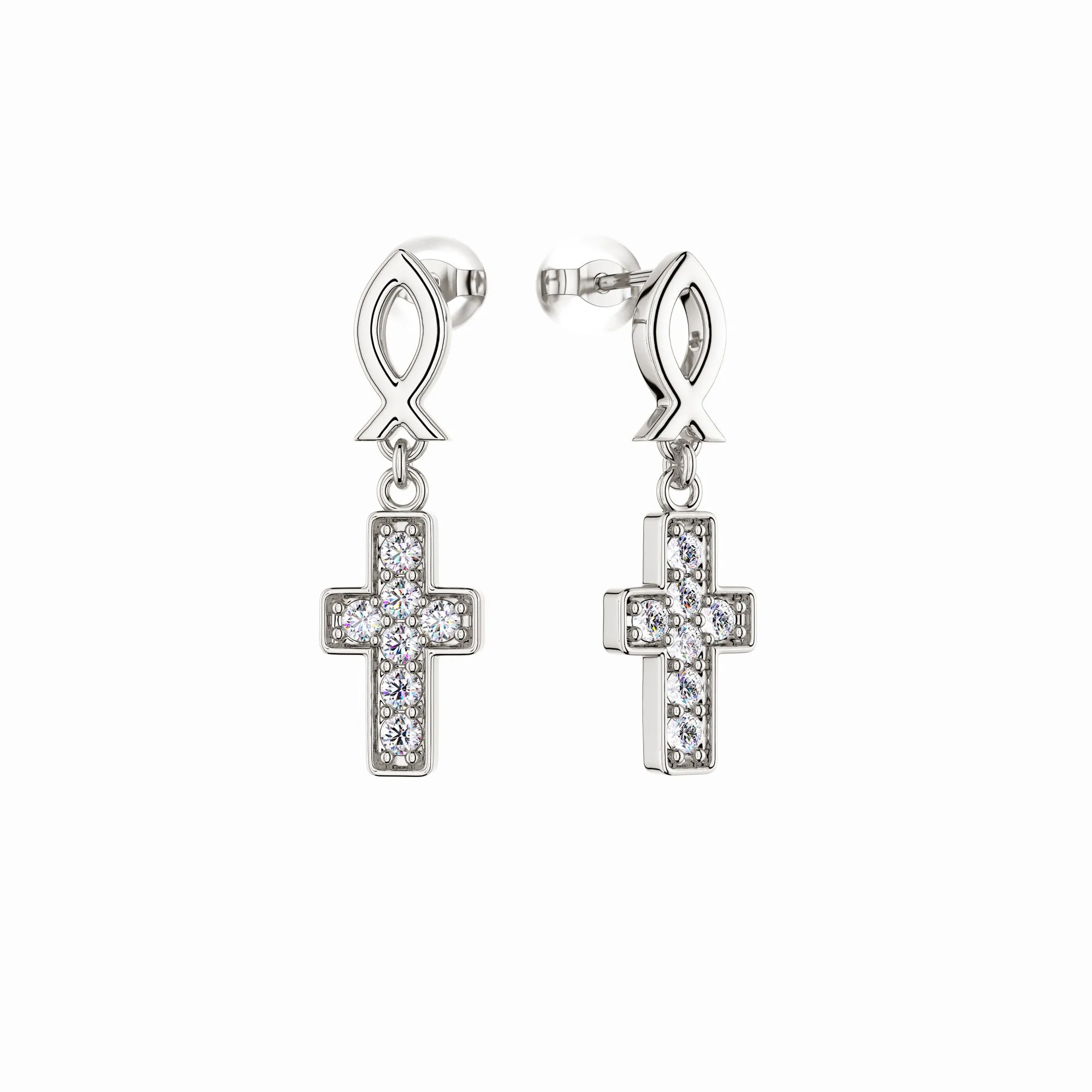 Ichthys Cross Dangle Stud Earrings sold by Vanimy Jewelry product image thumbnail 5