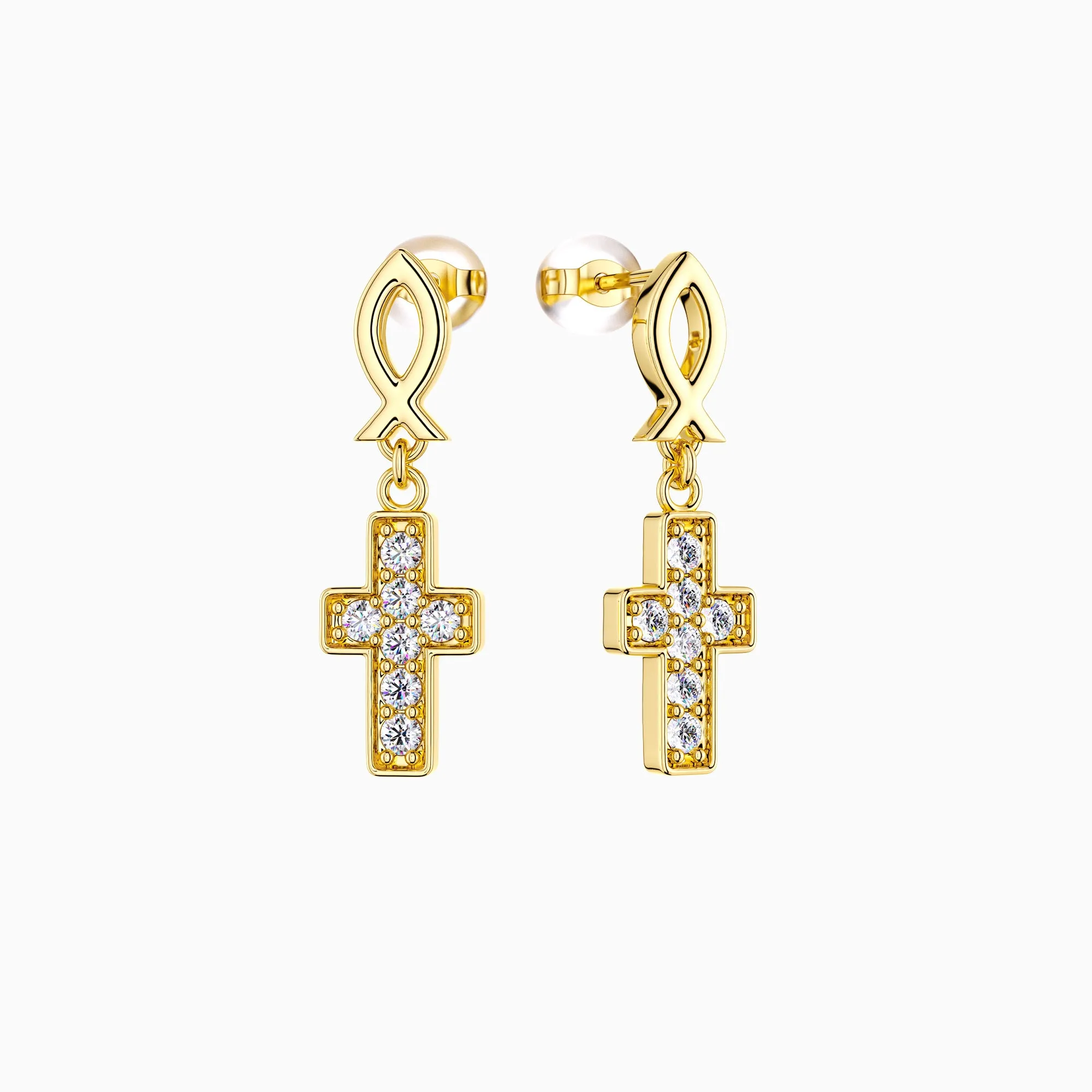 Ichthys Cross Dangle Stud Earrings sold by Vanimy Jewelry