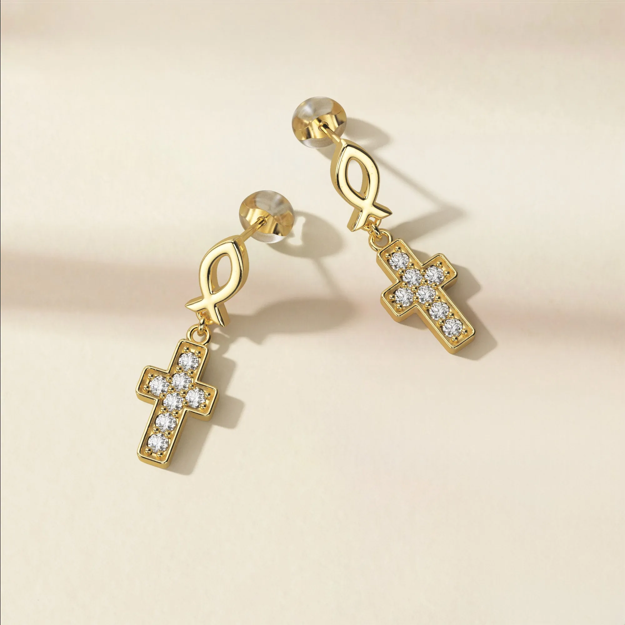 Ichthys Cross Dangle Stud Earrings sold by Vanimy Jewelry product image thumbnail 4