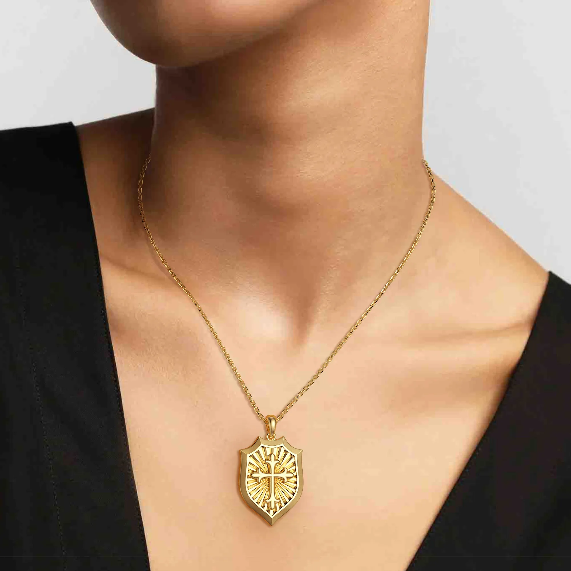 Radiant Shield Cross Protection Pendant Medallion Necklace sold by Vanimy Jewelry product image thumbnail 2