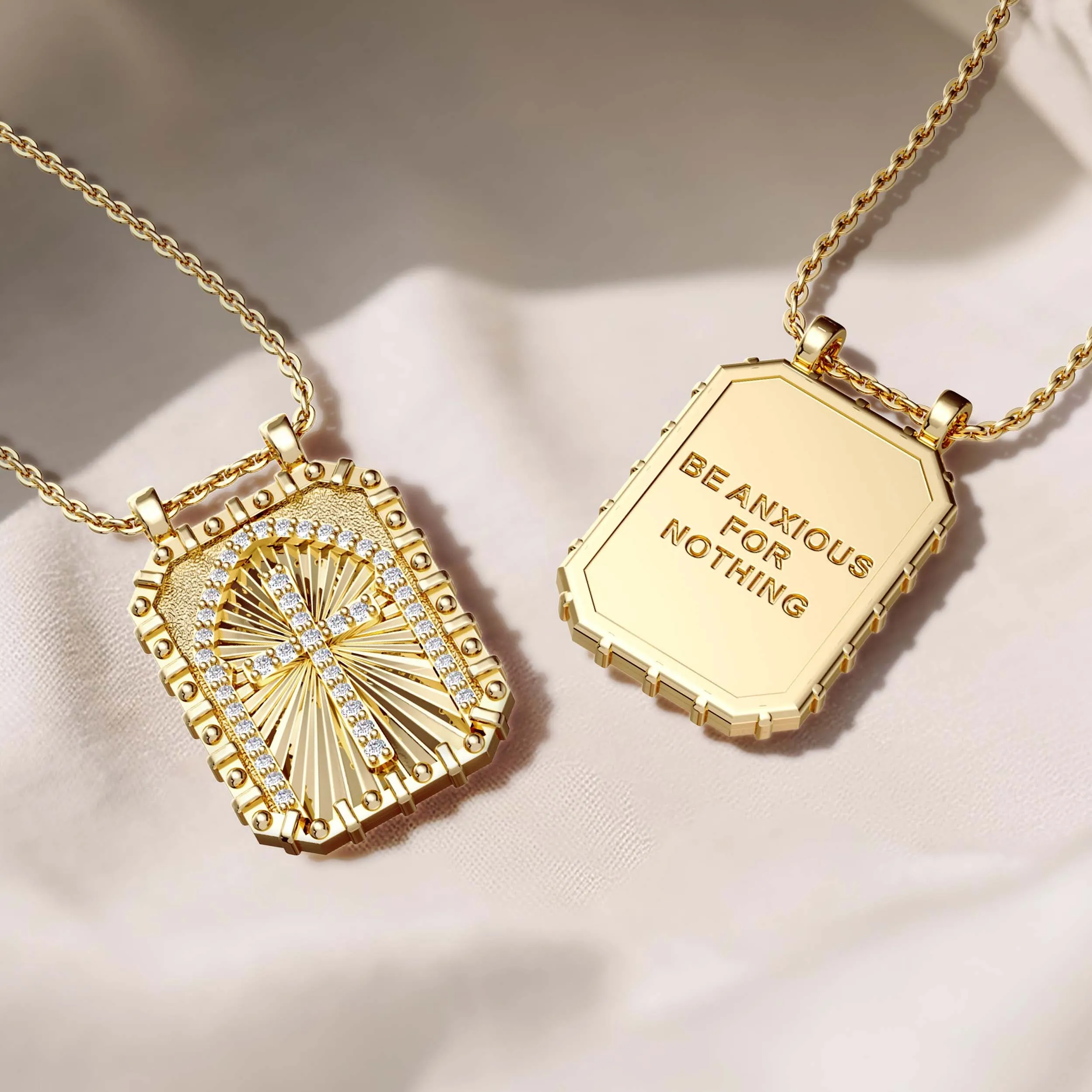 Be Anxious For Nothing Cross Medallion Pendant Engraved Necklace sold by Vanimy Jewelry product image thumbnail 4