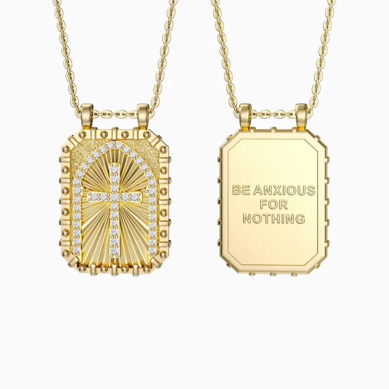 Be Anxious For Nothing Cross Medallion Pendant Engraved Necklace sold by Vanimy Jewelry