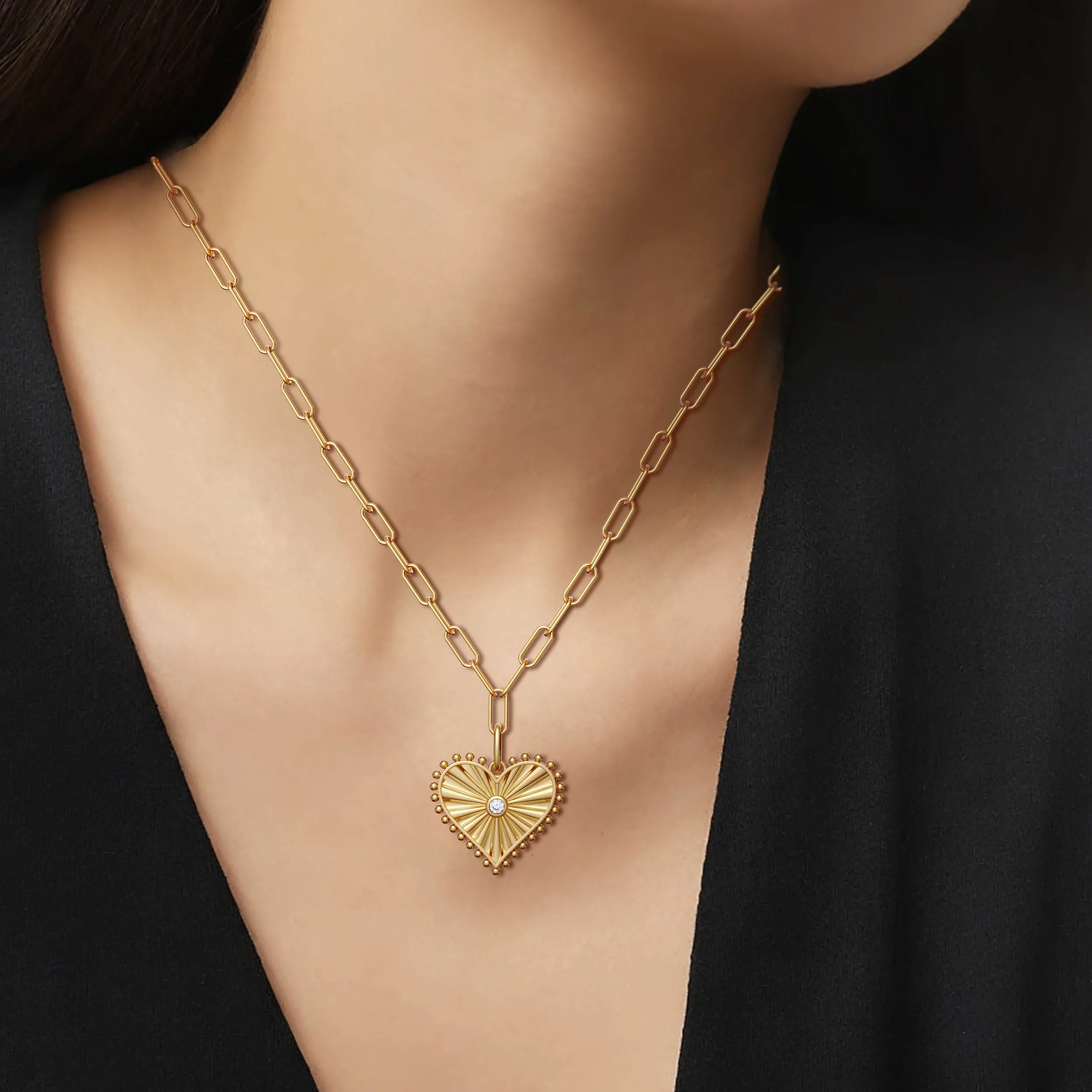 Beaded Heart with Radiating Sunbeam Love Necklace sold by Vanimy Jewelry product image thumbnail 2