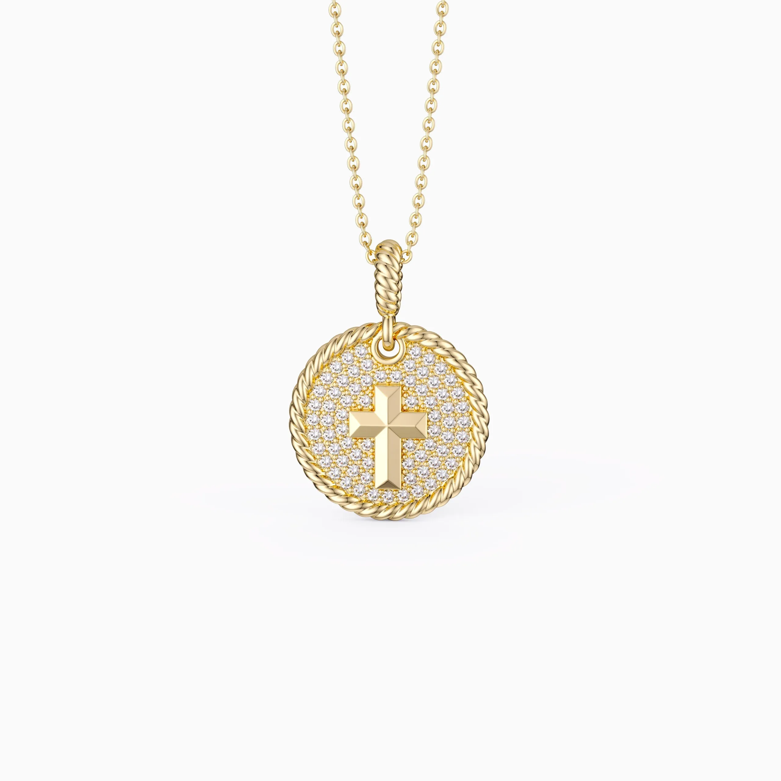 Customized Pavé Coin Cross Necklace sold by Vanimy Jewelry