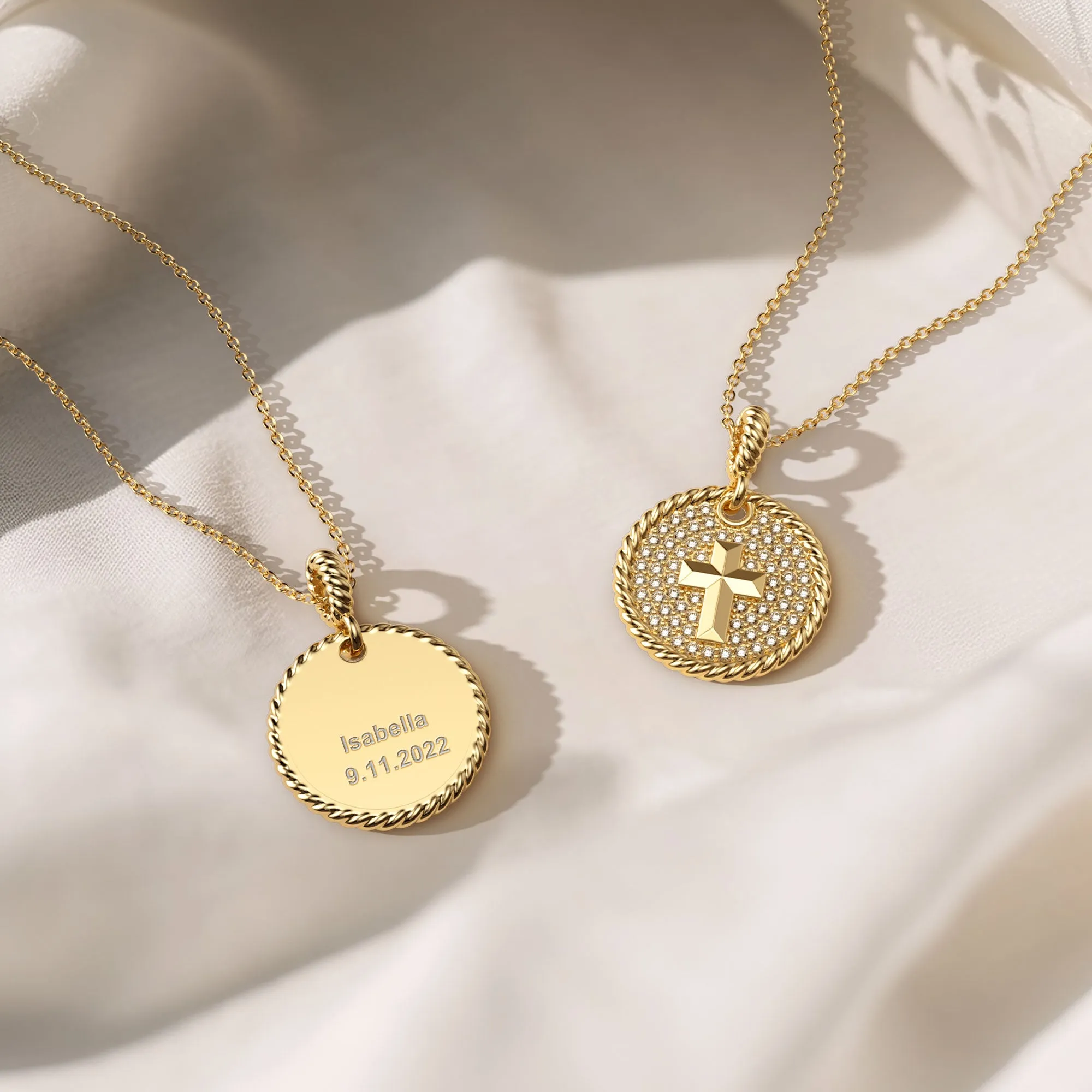 Customized Pavé Coin Cross Necklace sold by Vanimy Jewelry product image thumbnail 4