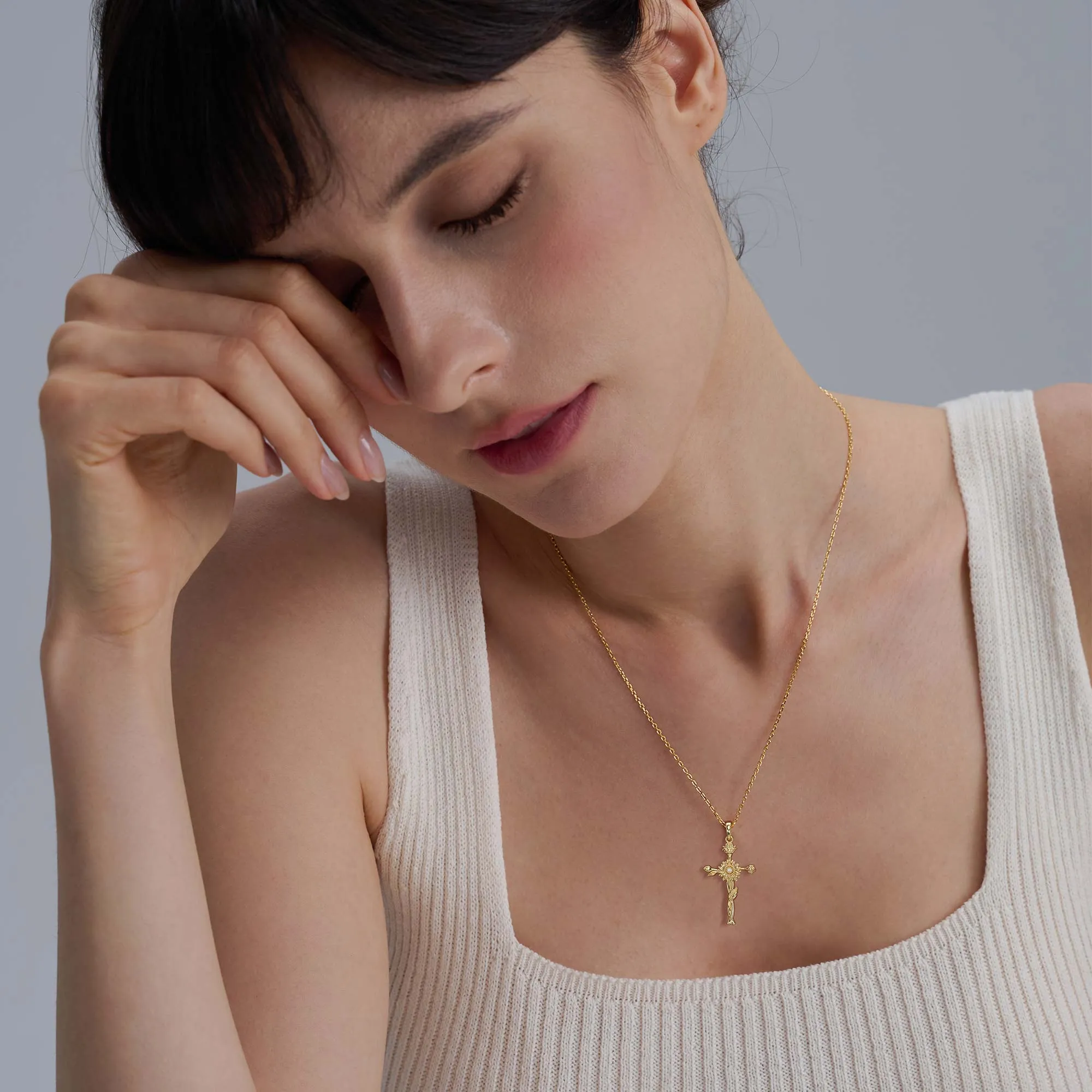 Floral Cross November Sunflower Birth Flower Necklace sold by Vanimy Jewelry product image thumbnail 3