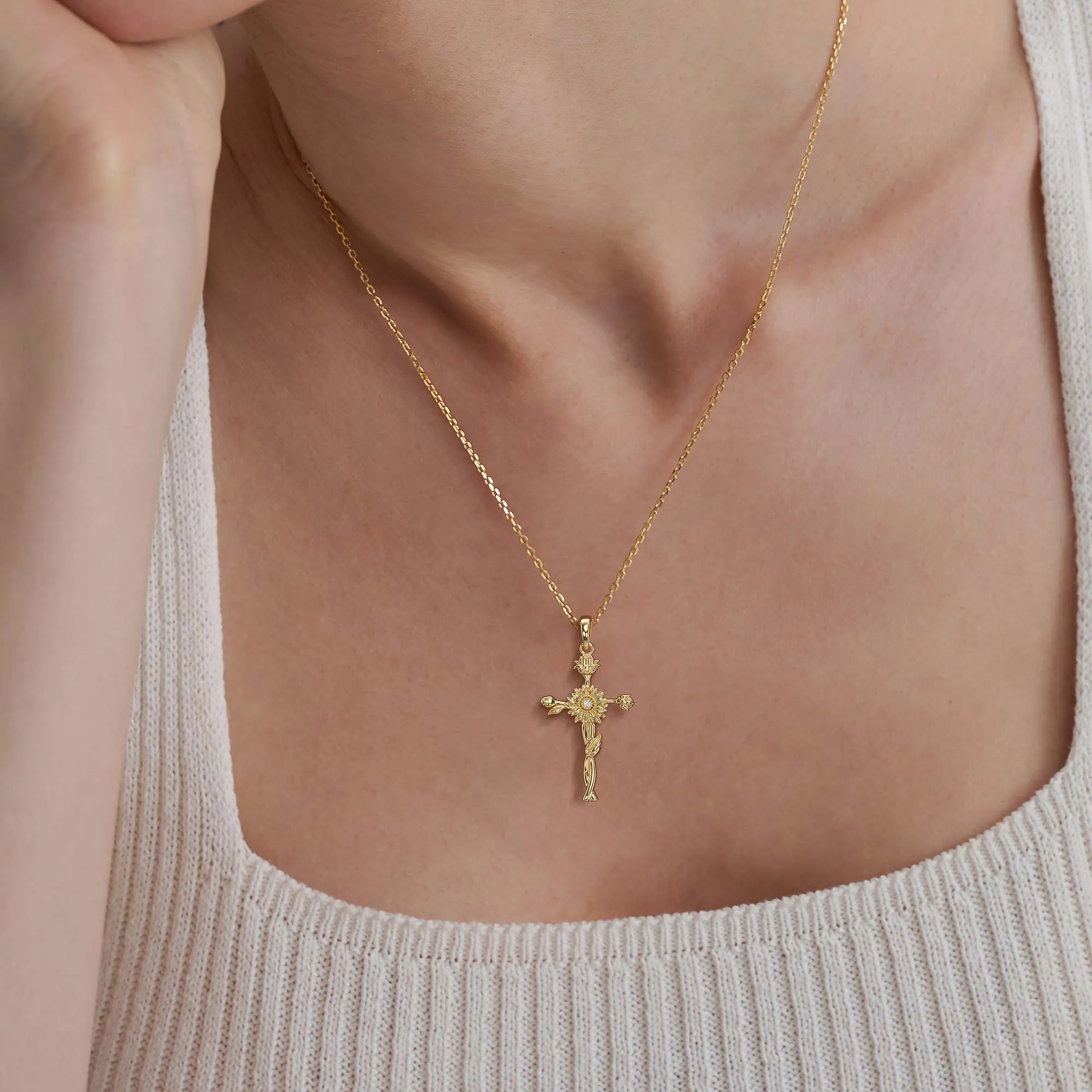 Floral Cross November Sunflower Birth Flower Necklace sold by Vanimy Jewelry product image thumbnail 2