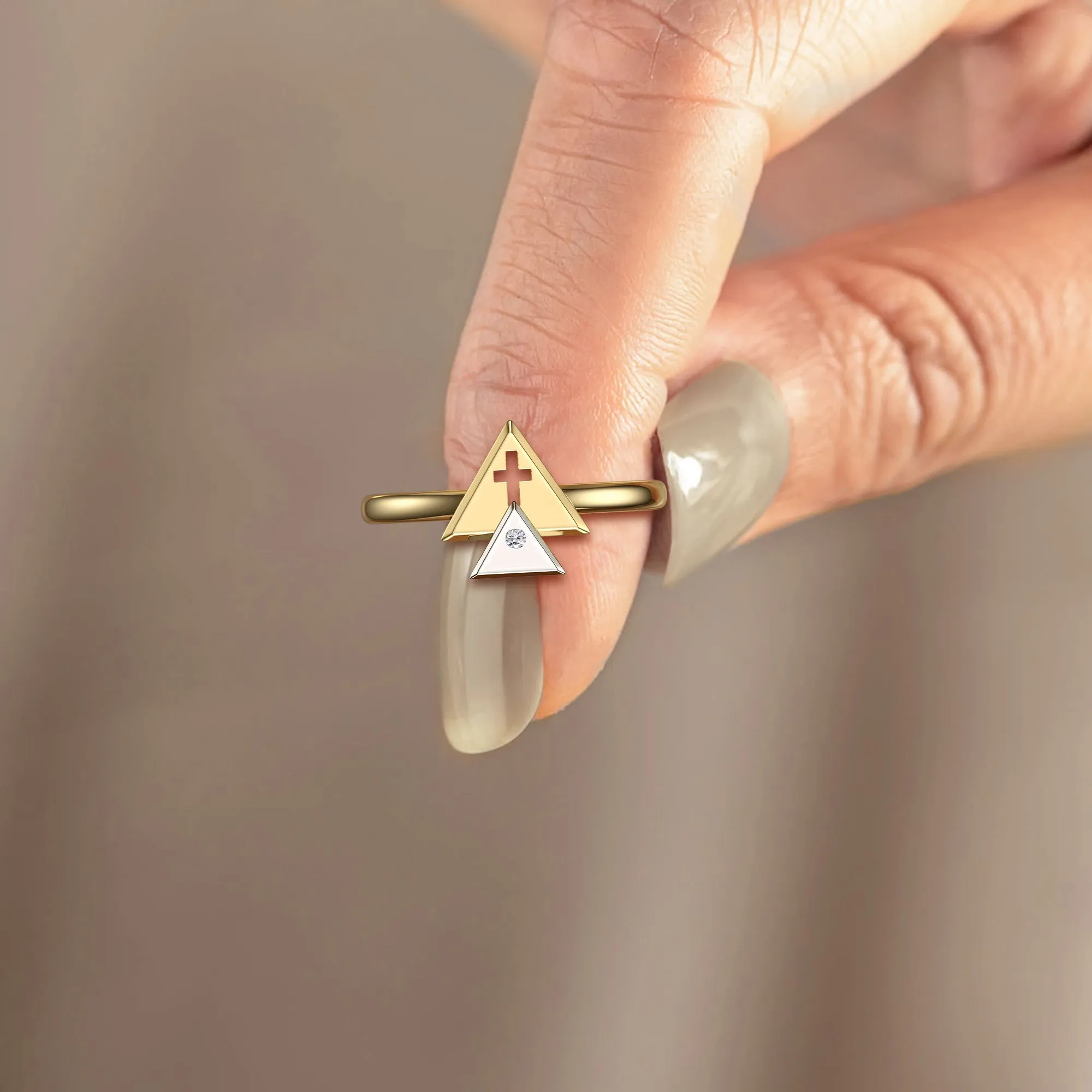 Divine Cross Charm Trinity Triangle Ring sold by Vanimy Jewelry product image thumbnail 3