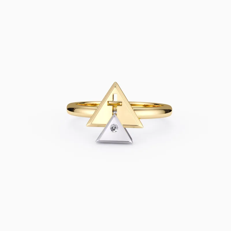 Divine Cross Charm Trinity Triangle Ring sold by Vanimy Jewelry