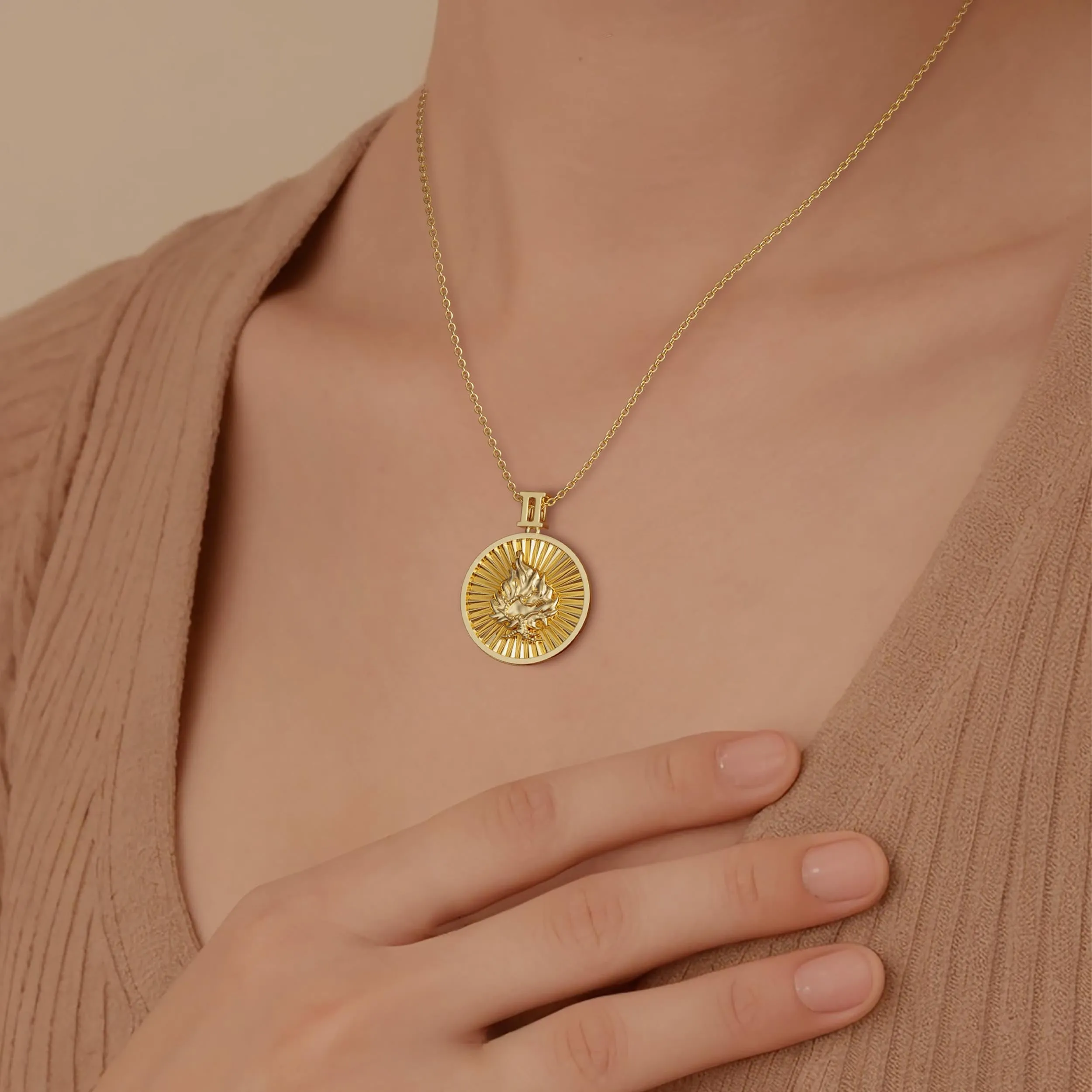 Promised Land Molten Fire Burning Bush Coin Medallion Necklace sold by Vanimy Jewelry product image thumbnail 3