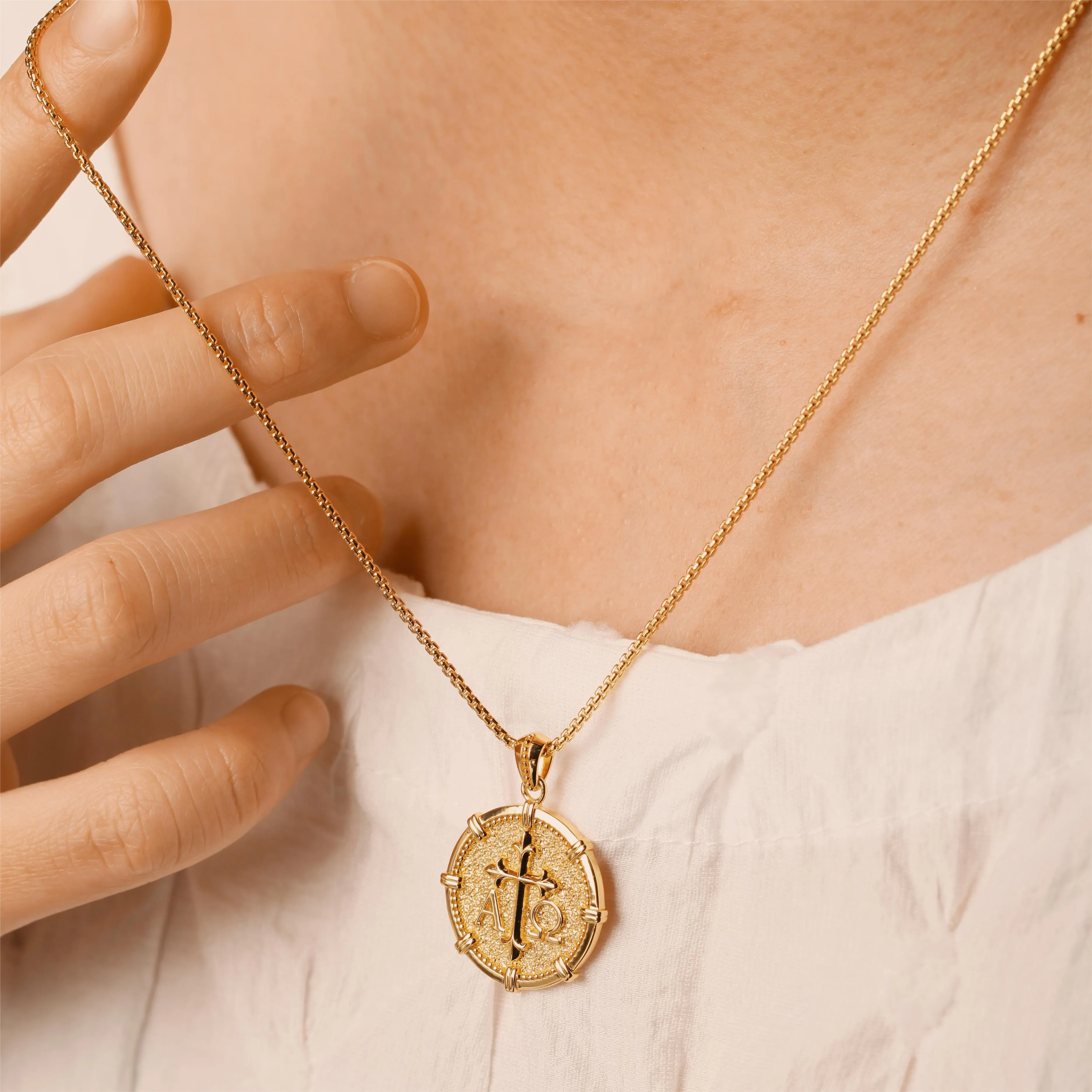 Alpha Omega Fleur-de-Lis Cross Medallion Necklace sold by Vanimy Jewelry product image thumbnail 5