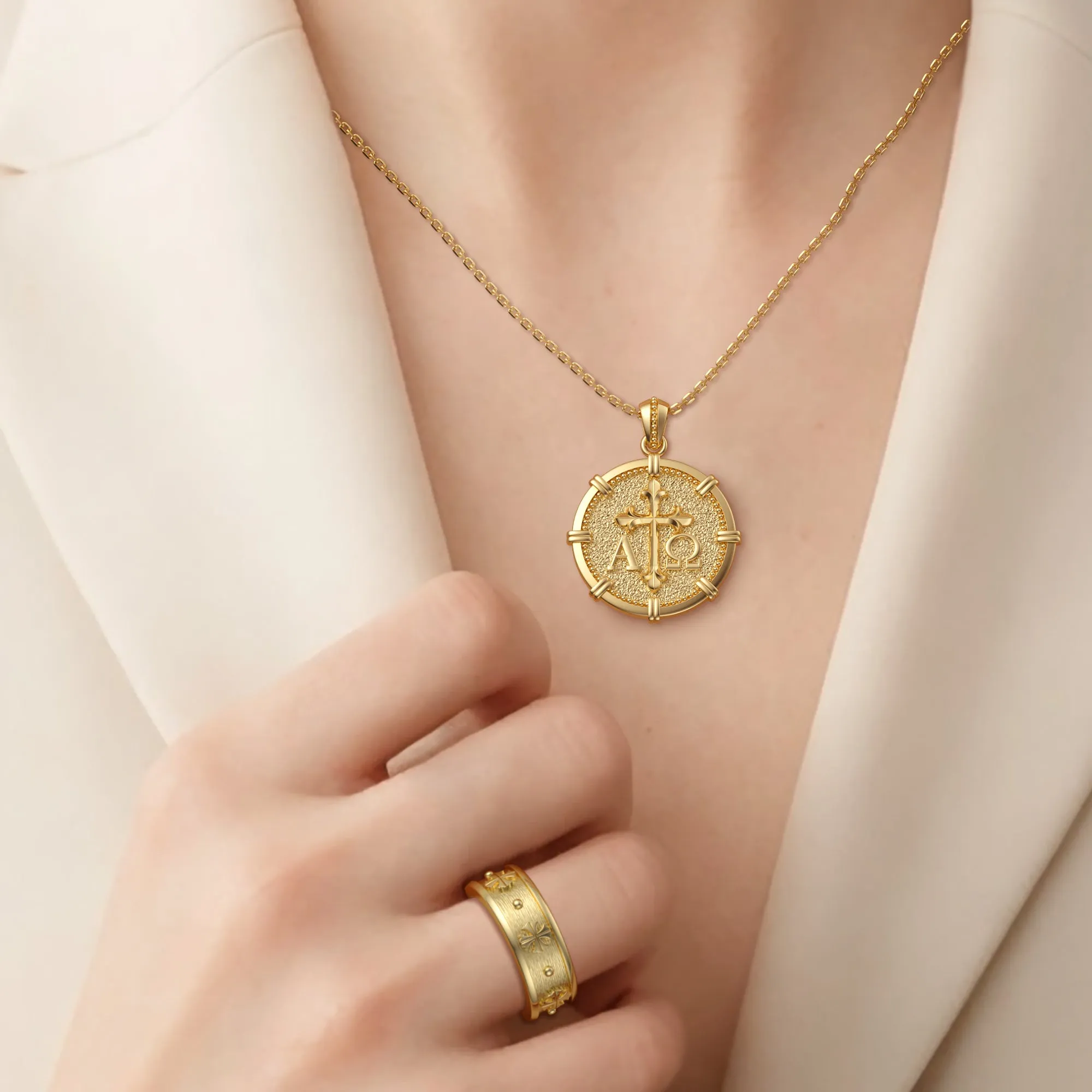 Alpha Omega Fleur-de-Lis Cross Medallion Necklace sold by Vanimy Jewelry product image thumbnail 3