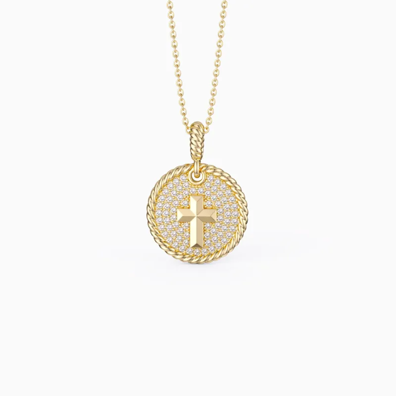 Pavé Coin Cross Necklace sold by Vanimy Jewelry