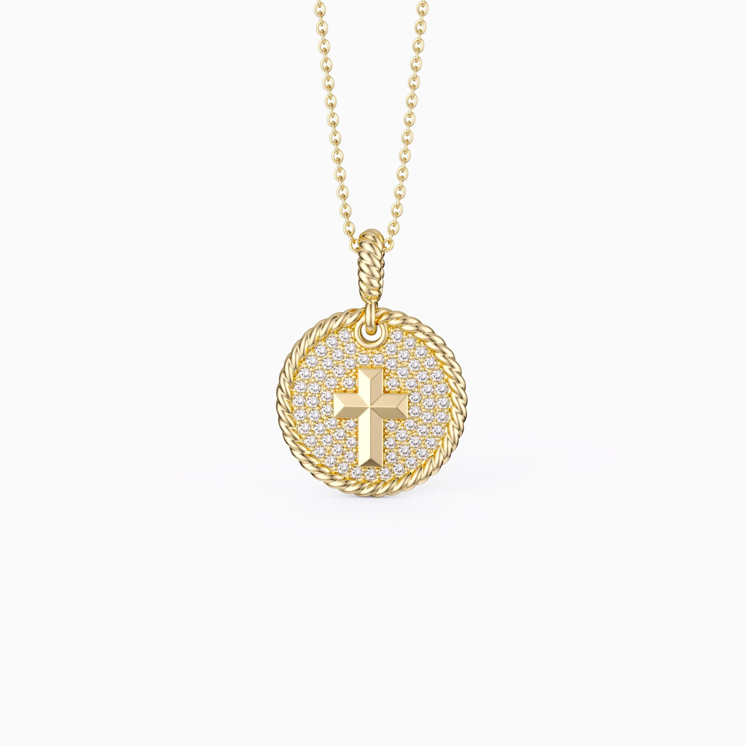 Pavé Coin Cross Necklace sold by Vanimy Jewelry