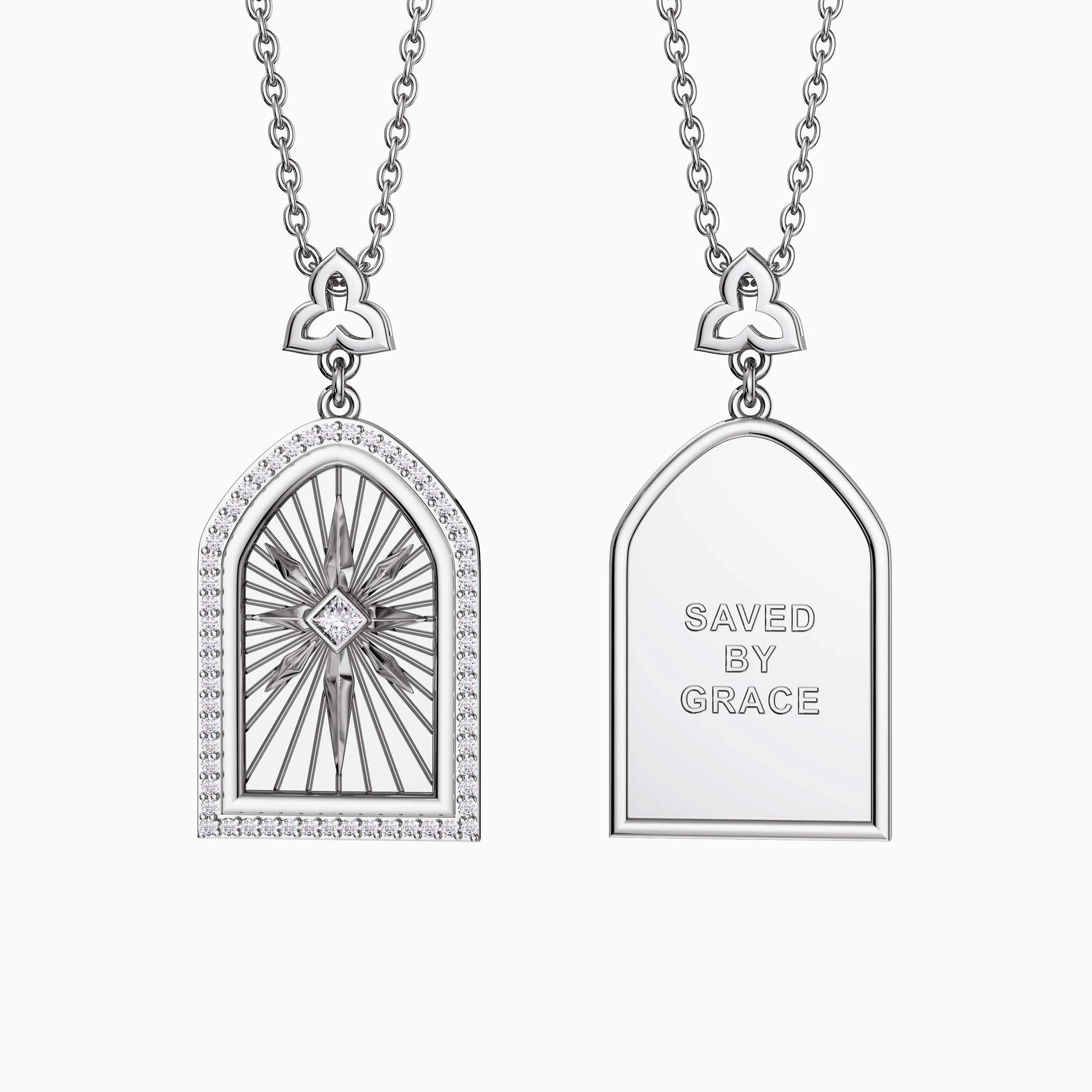 Saved By Grace Cross Medallion Pendant Engraved Necklace sold by Vanimy Jewelry