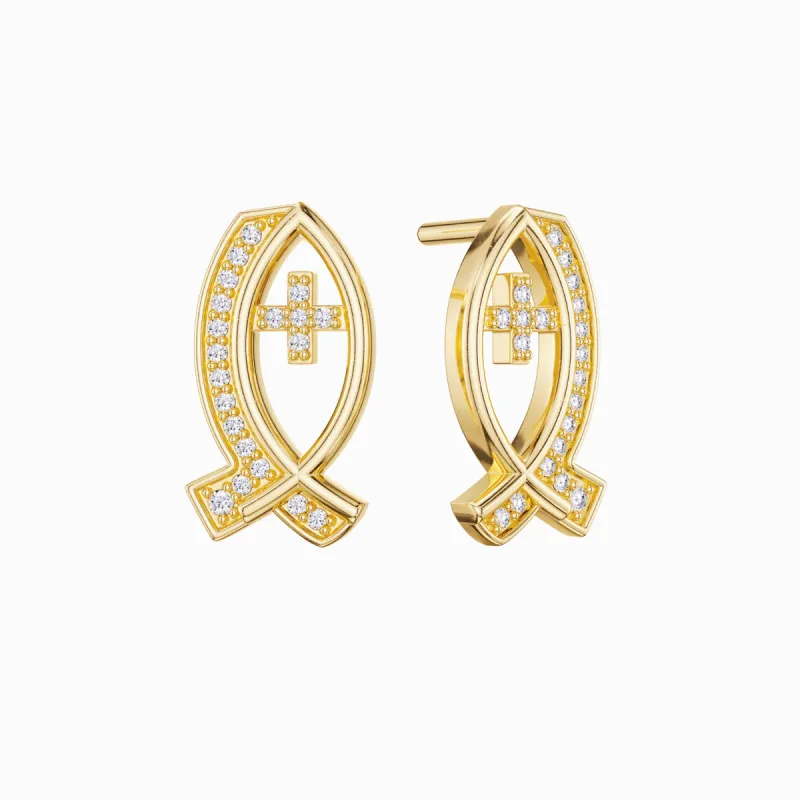 Anchor of Faith Ichthys Stud Earrings sold by Vanimy Jewelry