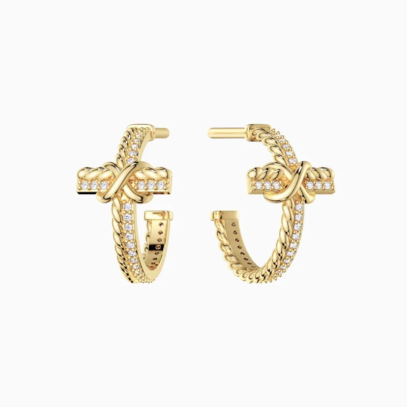 Infinity Knot Cross Half Hoop Earrings made by Vanimy Jewelry