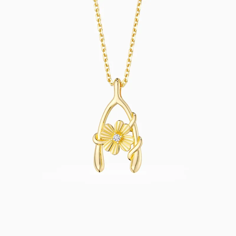 Wishbone Clover Charm Pendant sold by Vanimy Jewelry