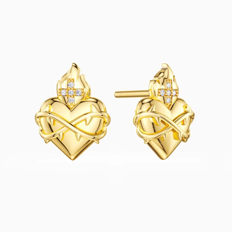 Sacred Heart Flame Stud Earrings sold by Vanimy Jewelry