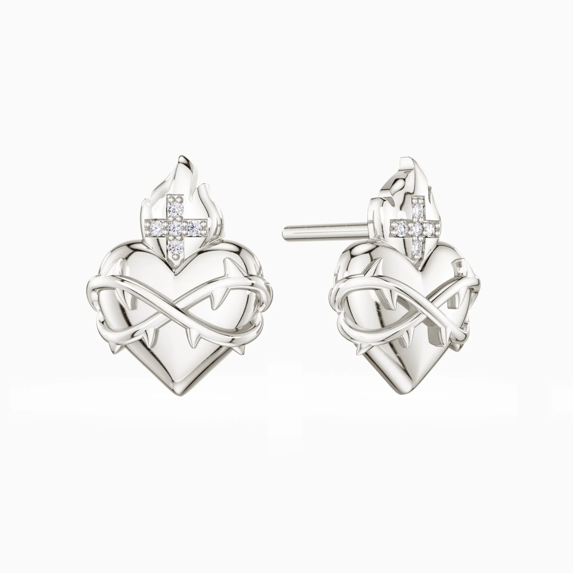 Sacred Heart Flame Stud Earrings sold by Vanimy Jewelry product image thumbnail 5